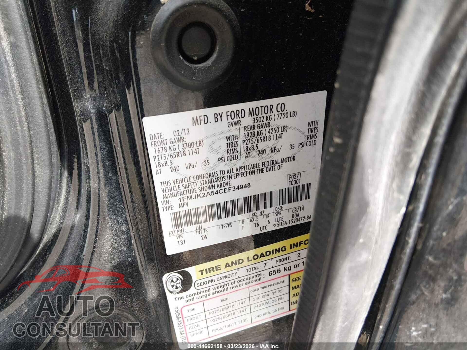 FORD EXPEDITION EL 2012 - 1FMJK2A54CEF34948