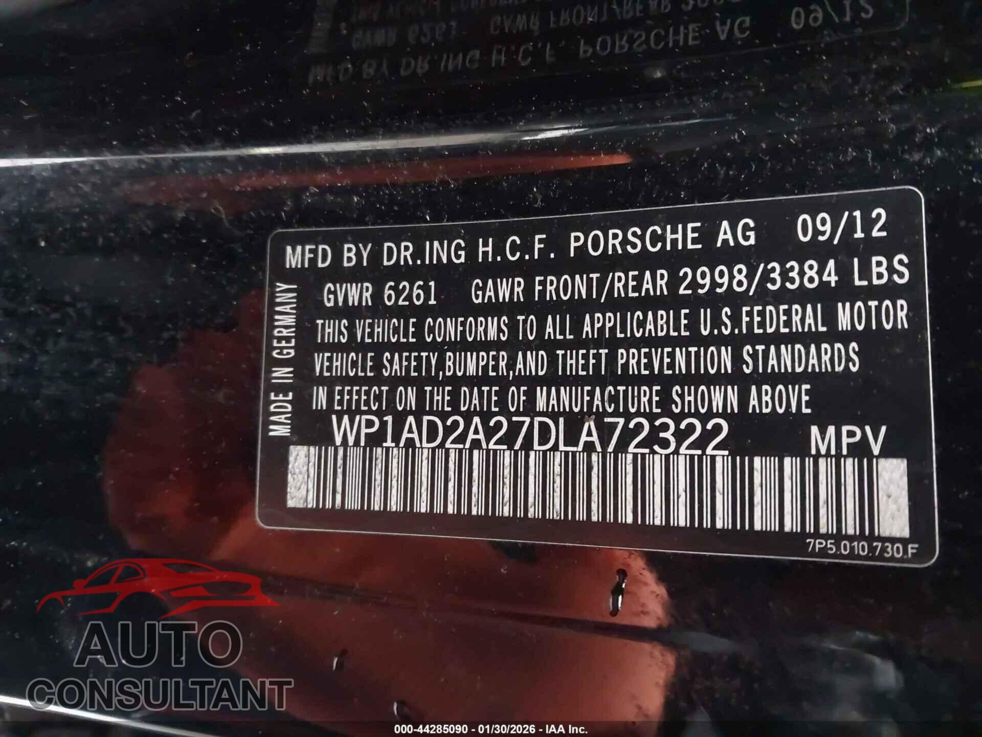 PORSCHE CAYENNE 2013 - WP1AD2A27DLA72322