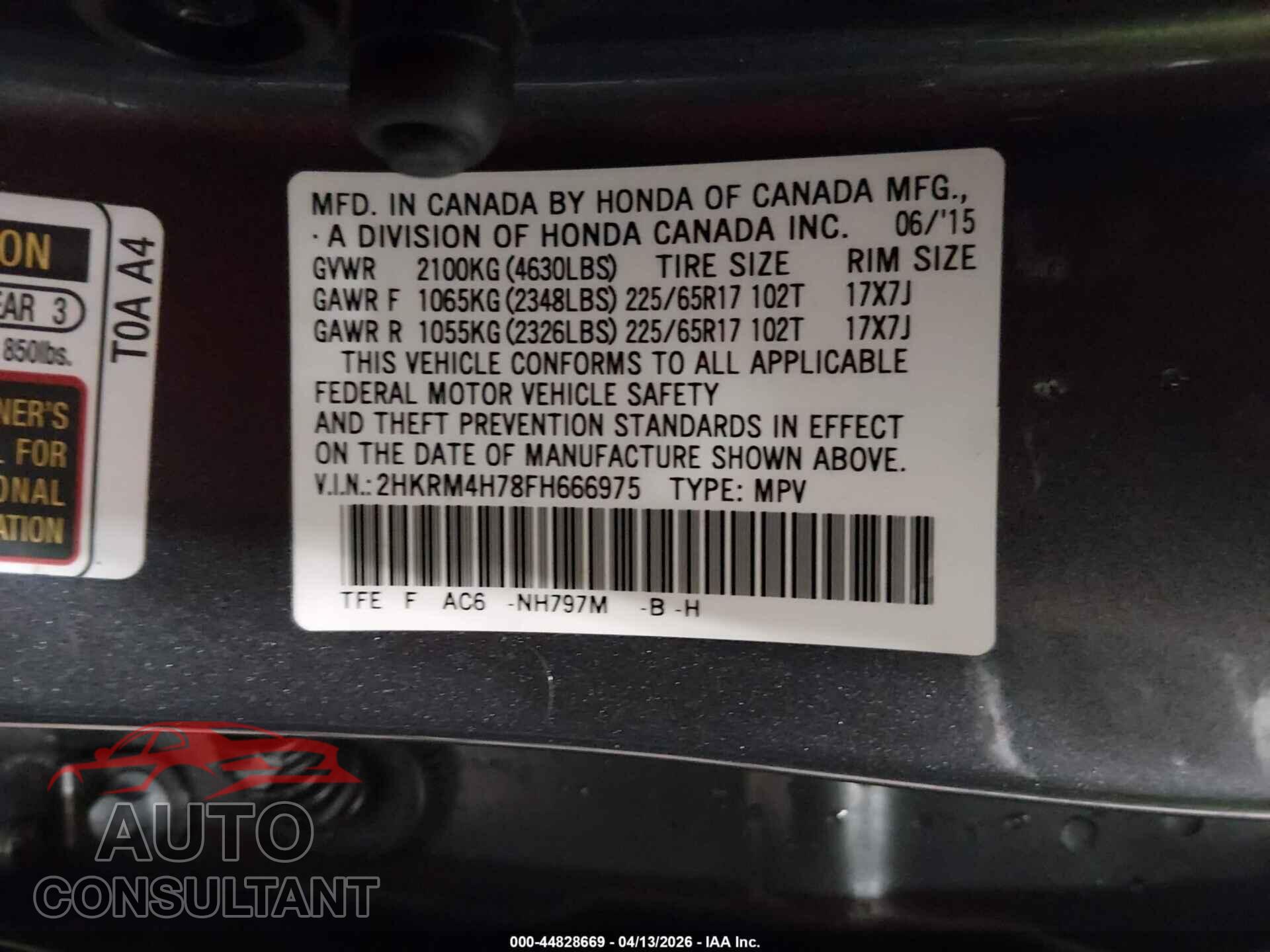 HONDA CR-V 2015 - 2HKRM4H78FH666975