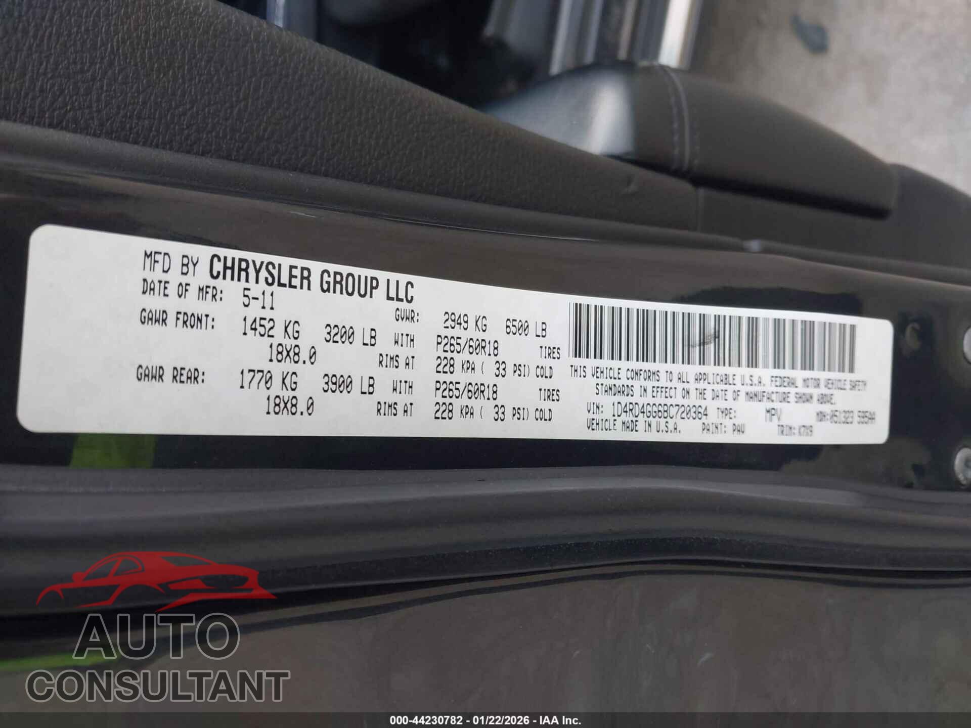 DODGE DURANGO 2011 - 1D4RD4GG6BC720364