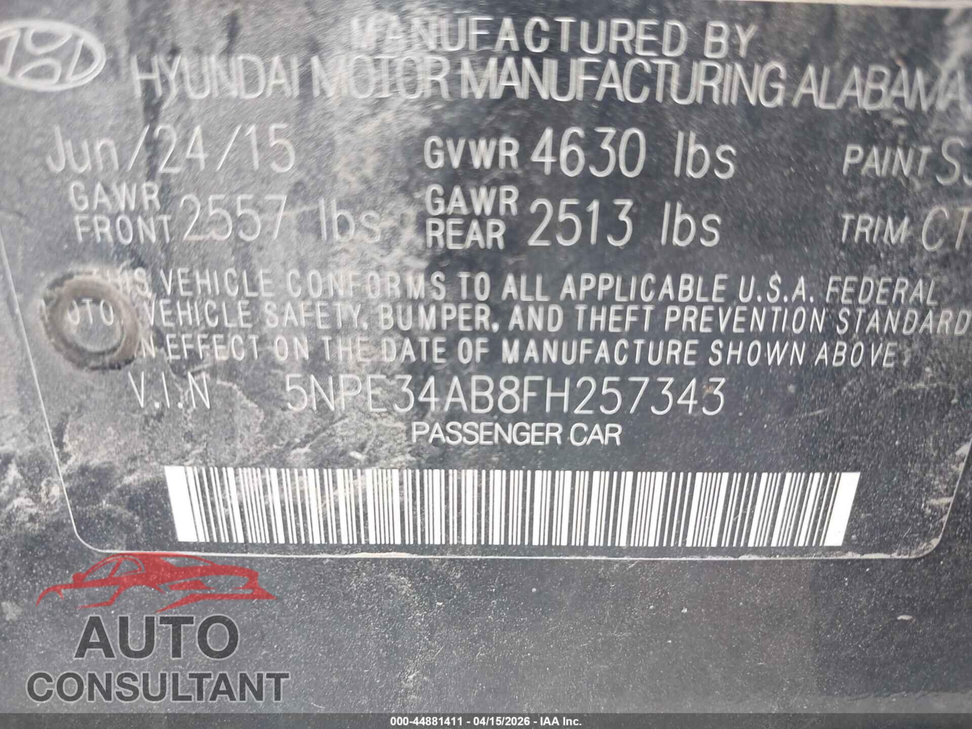 HYUNDAI SONATA 2015 - 5NPE34AB8FH257343