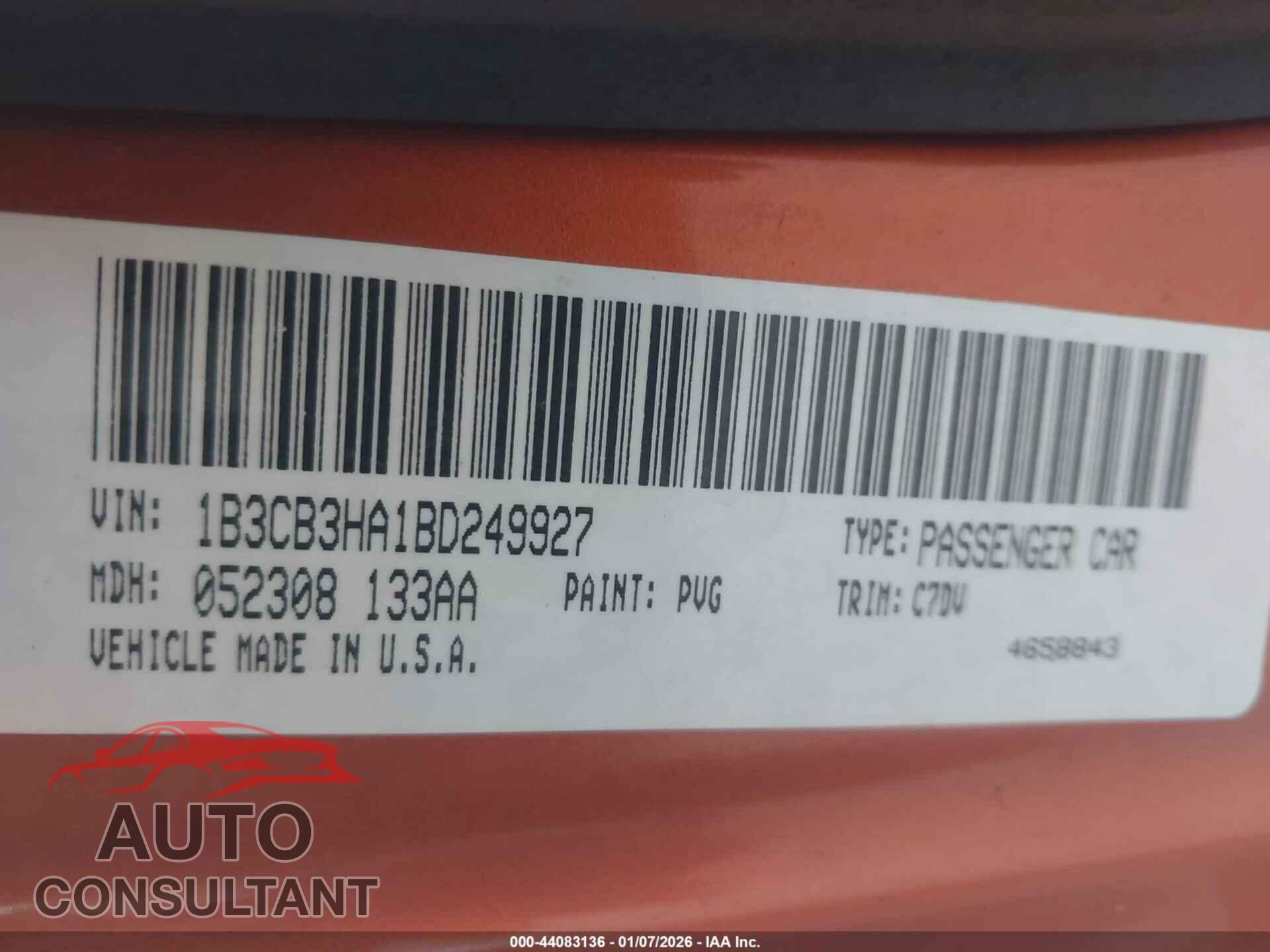 DODGE CALIBER 2011 - 1B3CB3HA1BD249927