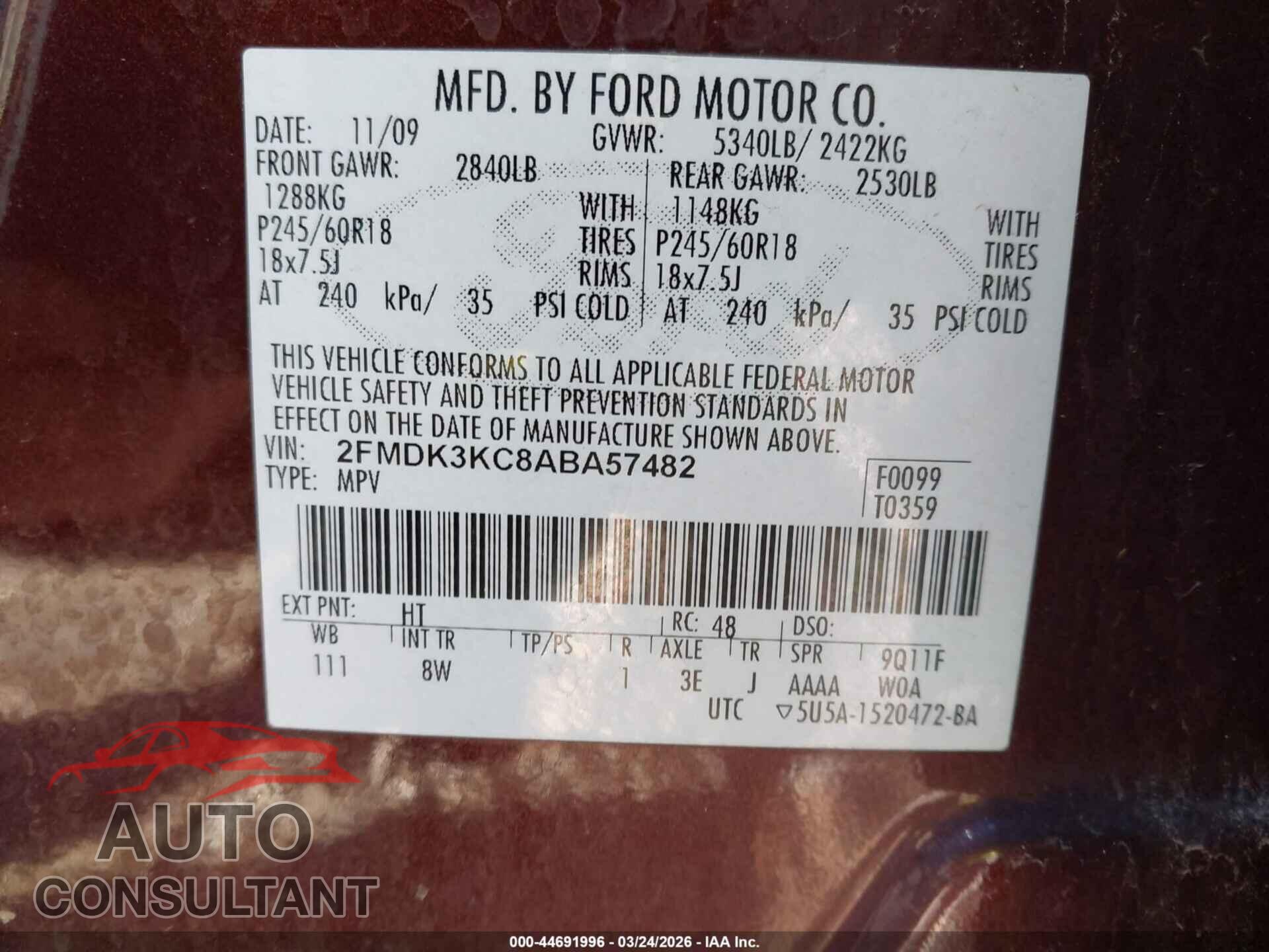 FORD EDGE 2010 - 2FMDK3KC8ABA57482