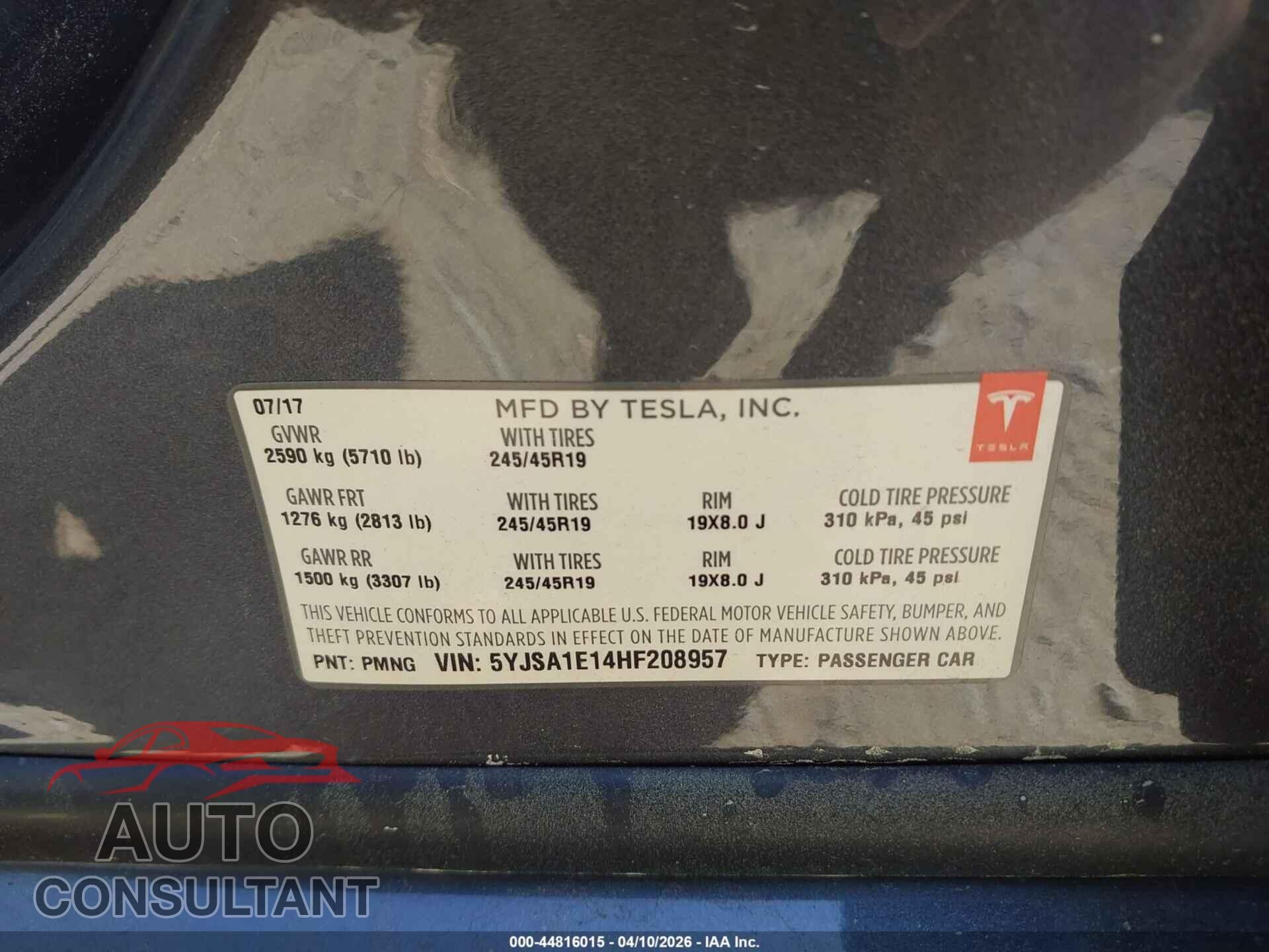 TESLA MODEL S 2017 - 5YJSA1E14HF208957