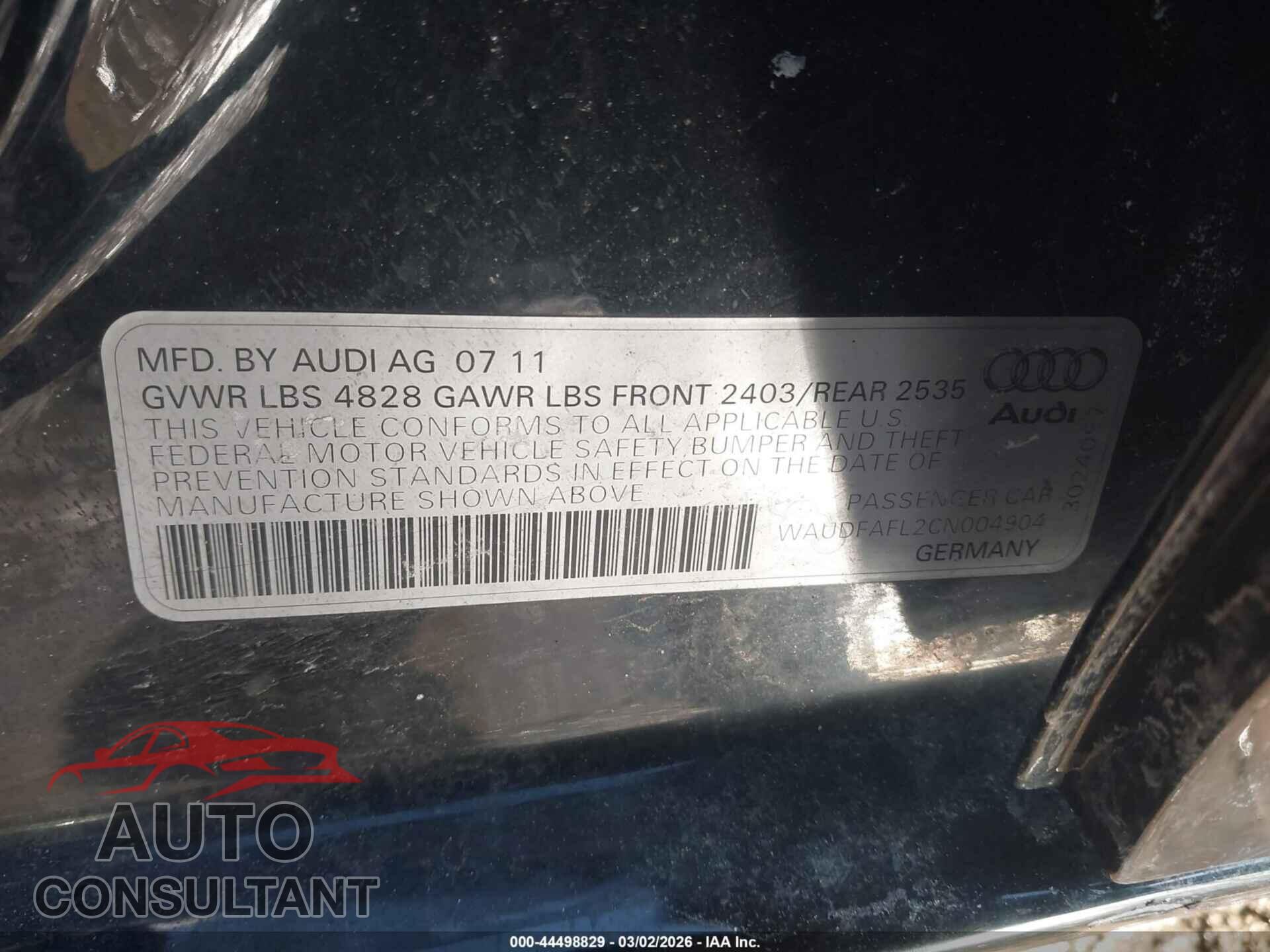 AUDI A4 2012 - WAUDFAFL2CN004904