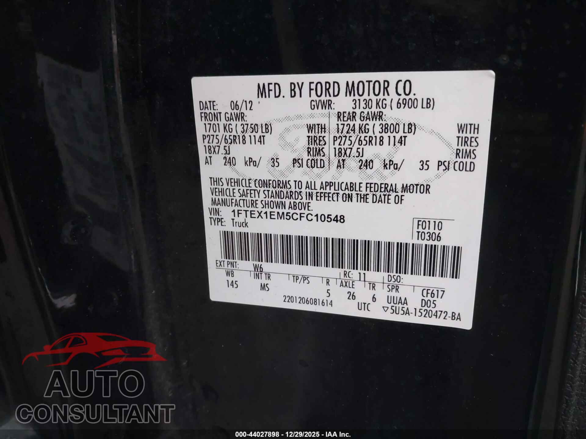 FORD F-150 2012 - 1FTEX1EM5CFC10548