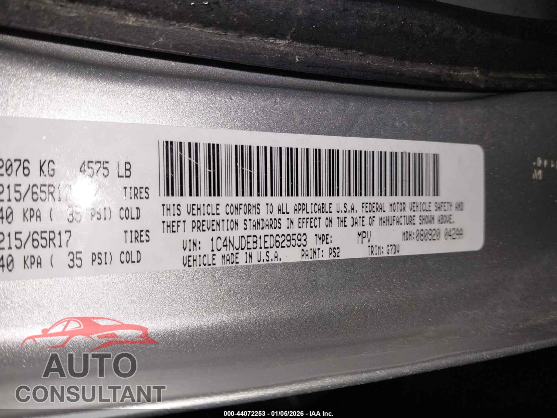 JEEP COMPASS 2014 - 1C4NJDEB1ED629593