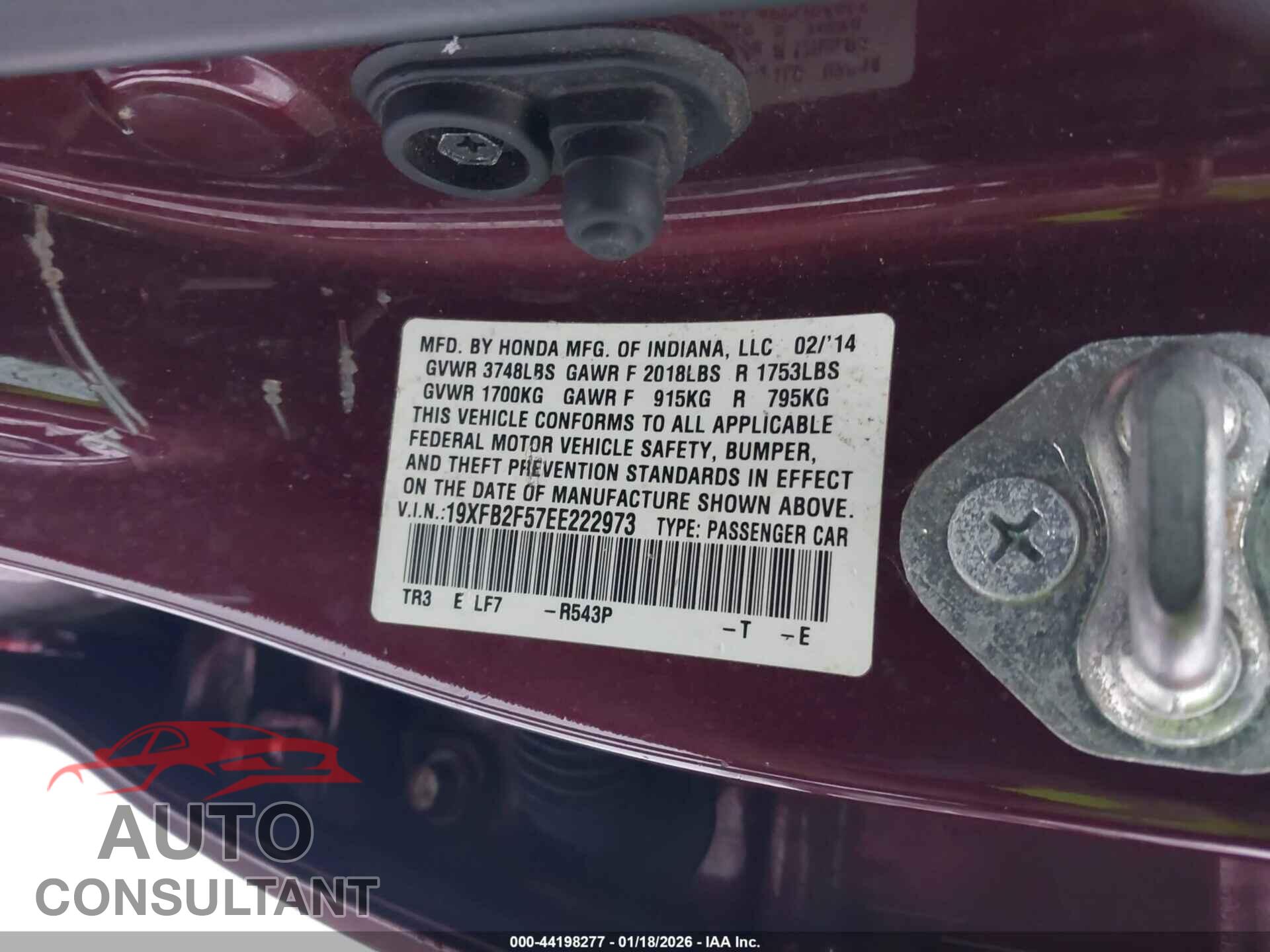 HONDA CIVIC 2014 - 19XFB2F57EE222973
