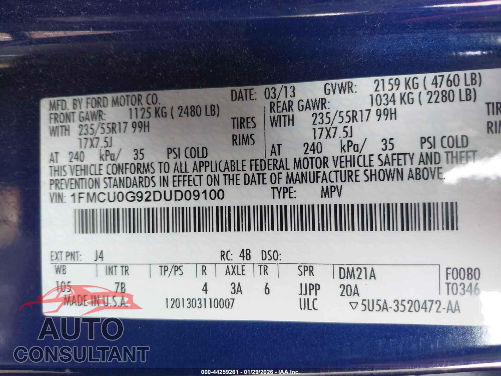 FORD ESCAPE 2013 - 1FMCU0G92DUD09100