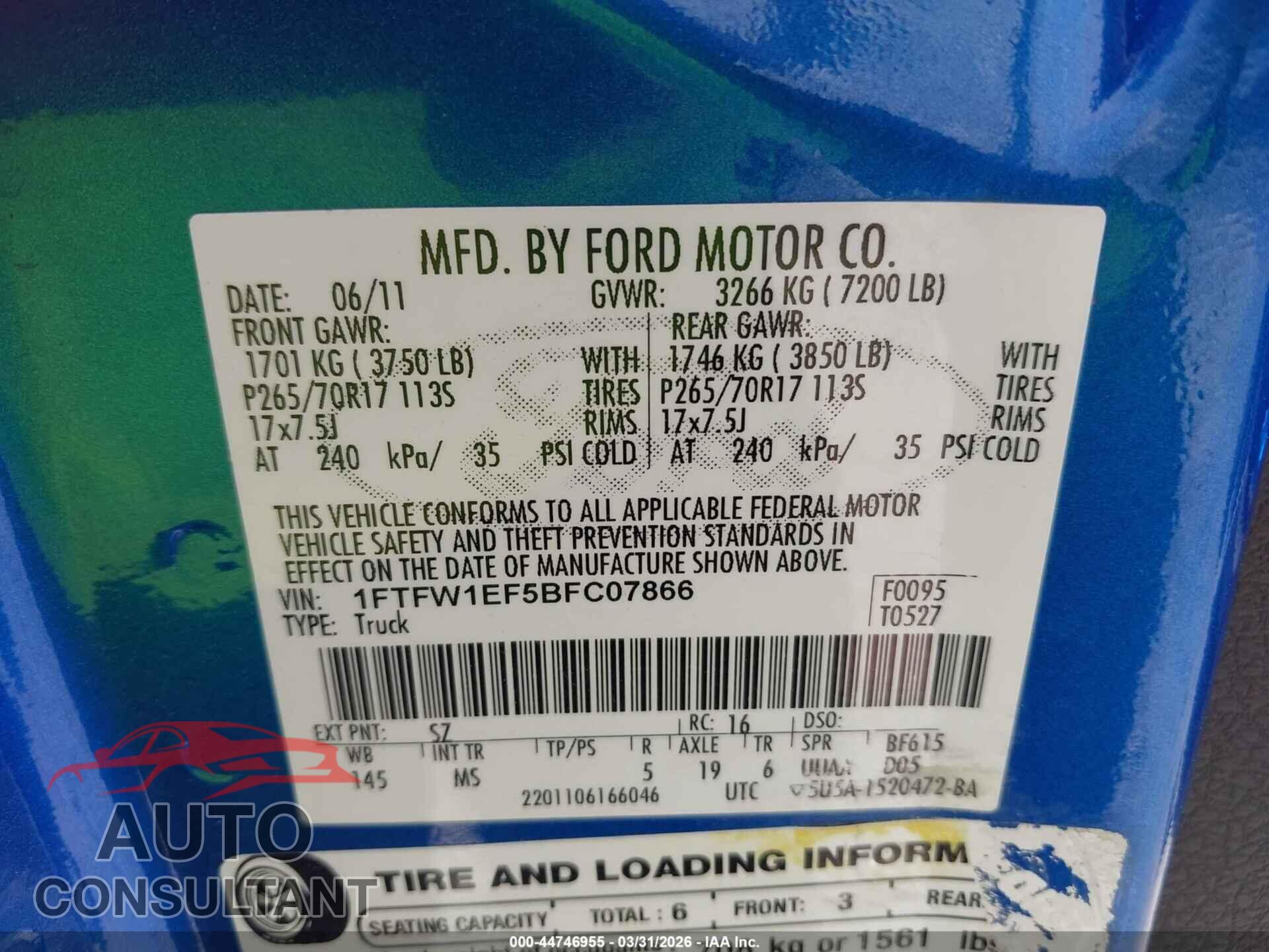 FORD F-150 2011 - 1FTFW1EF5BFC07866