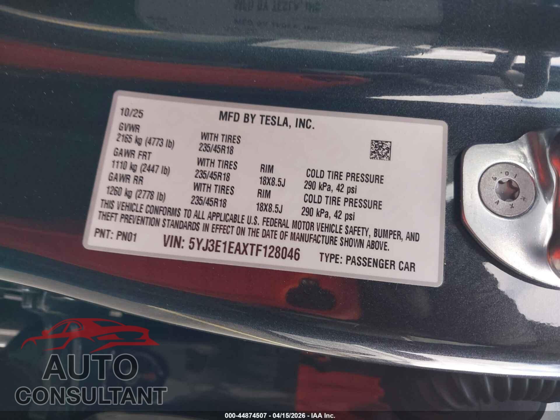 TESLA MODEL 3 2026 - 5YJ3E1EAXTF128046