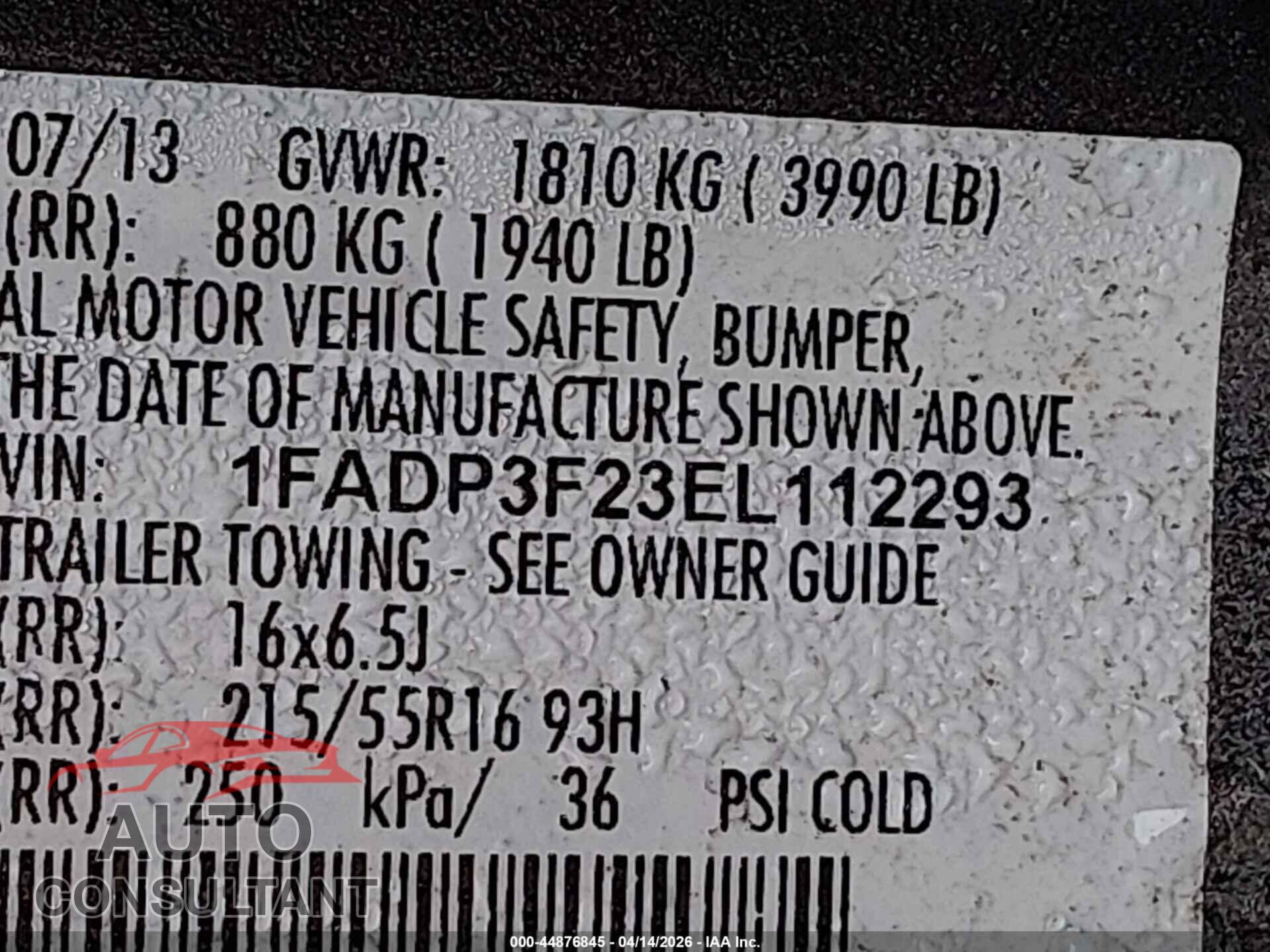 FORD FOCUS 2014 - 1FADP3F23EL112293