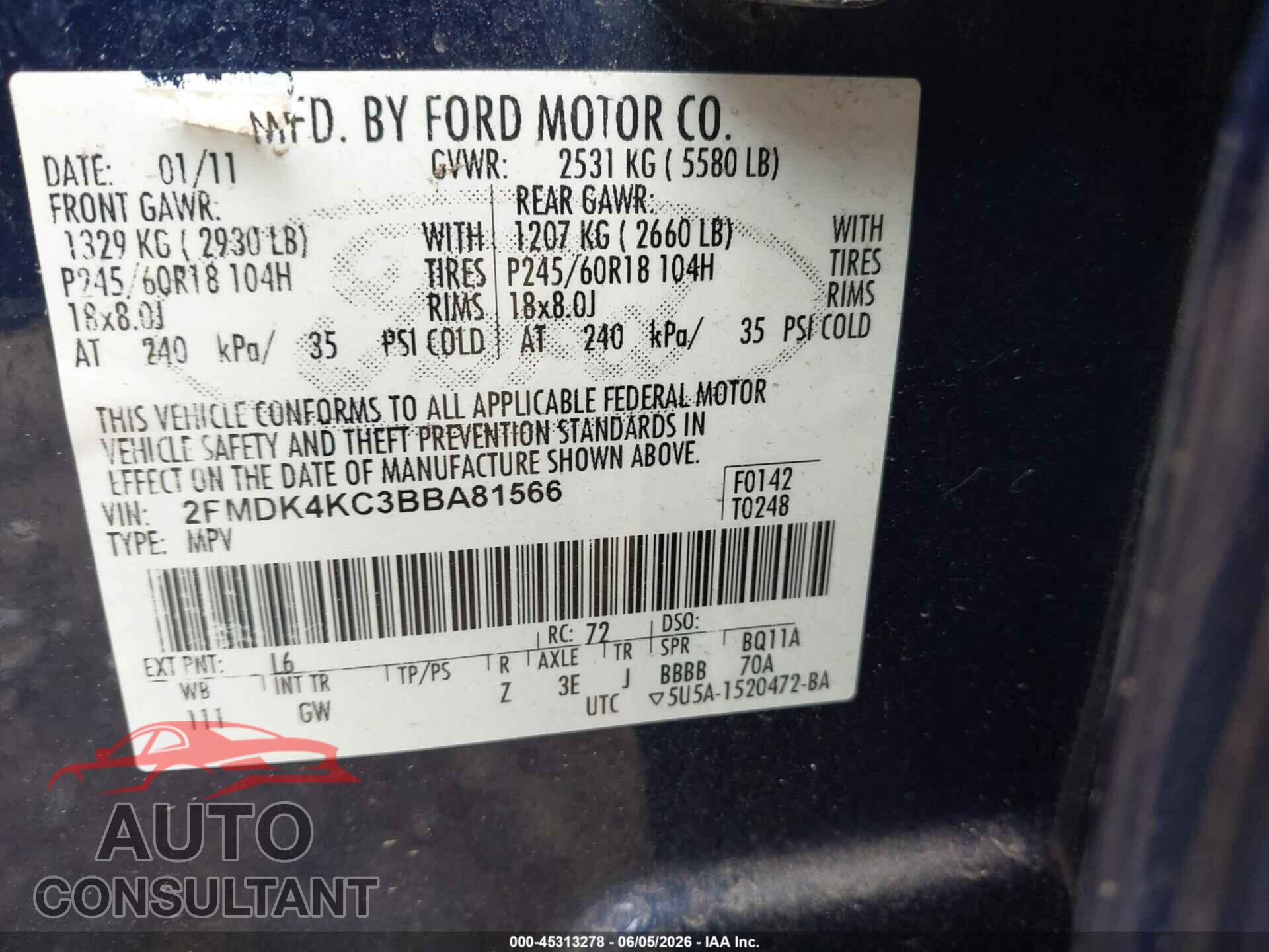 FORD EDGE 2011 - 2FMDK4KC3BBA81566