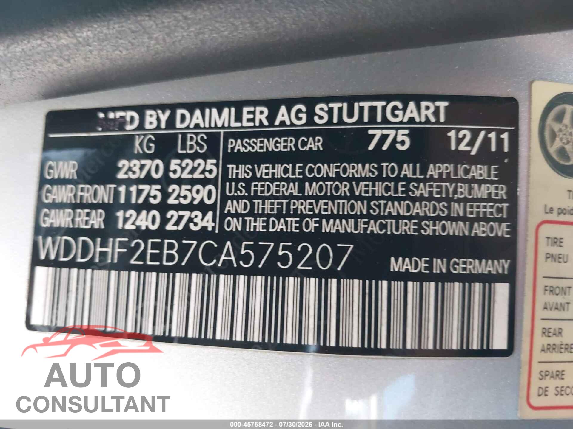 MERCEDES-BENZ E 350 BLUETEC 2012 - WDDHF2EB7CA575207
