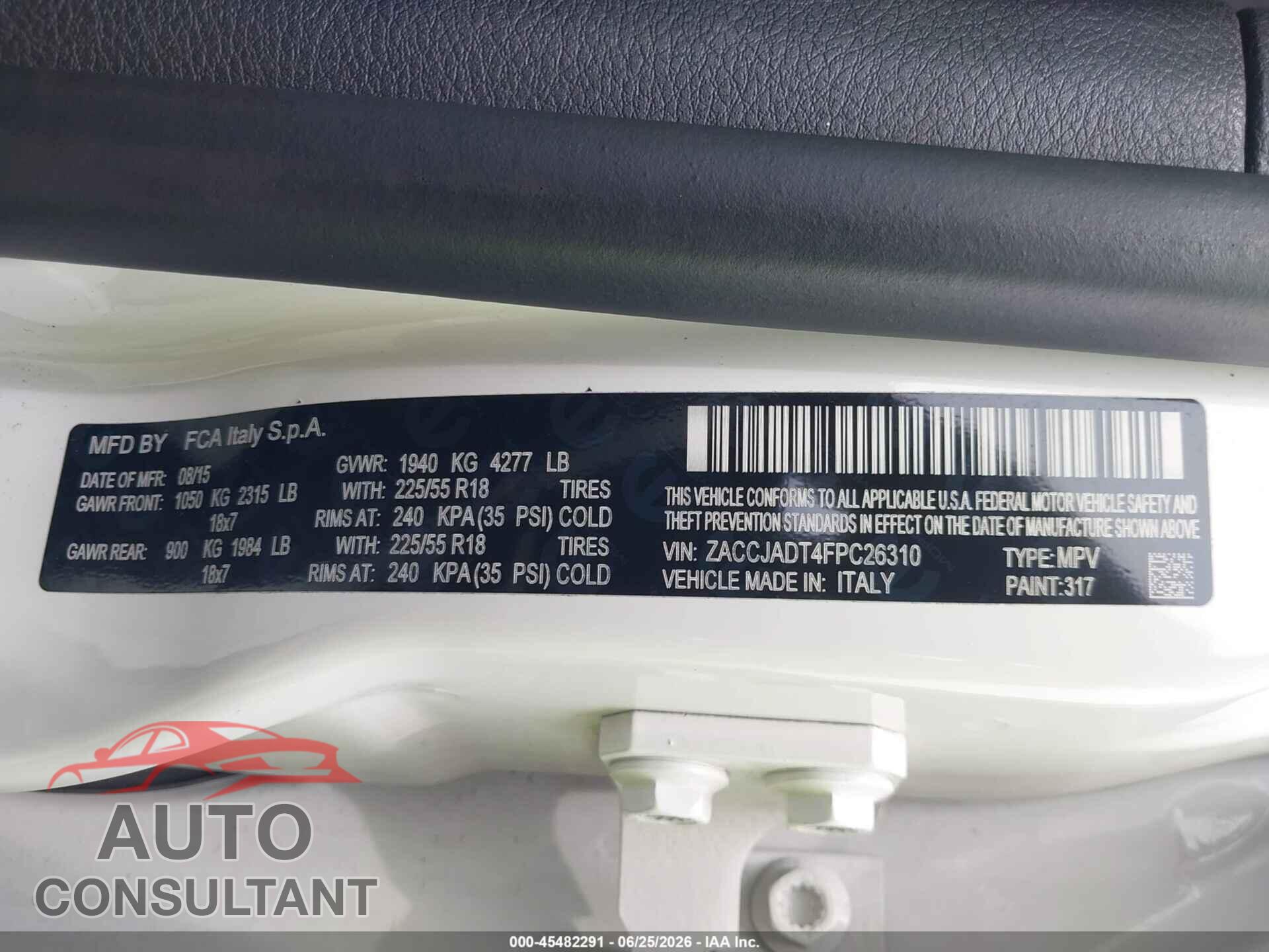 JEEP RENEGADE 2015 - ZACCJADT4FPC26310