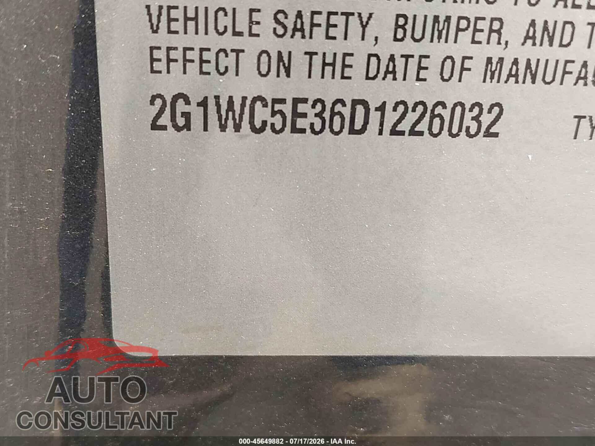 CHEVROLET IMPALA 2013 - 2G1WC5E36D1226032