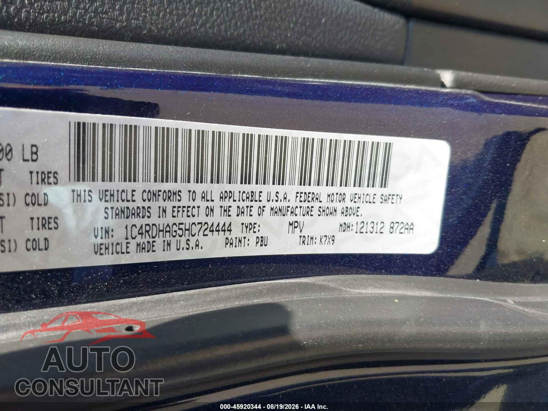 DODGE DURANGO 2017 - 1C4RDHAG5HC724444