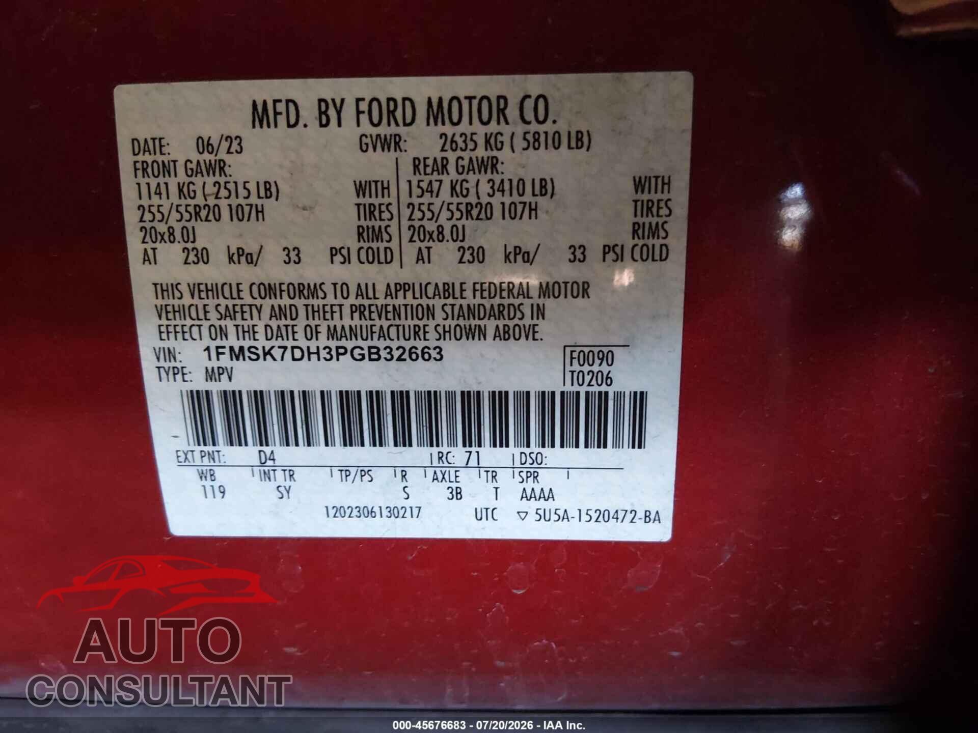 FORD EXPLORER 2023 - 1FMSK7DH3PGB32663