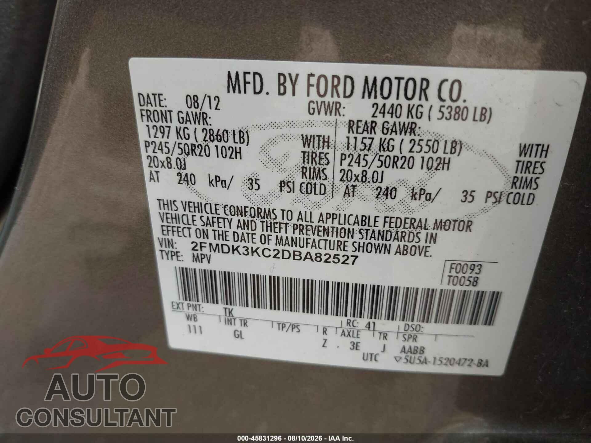 FORD EDGE 2013 - 2FMDK3KC2DBA82527