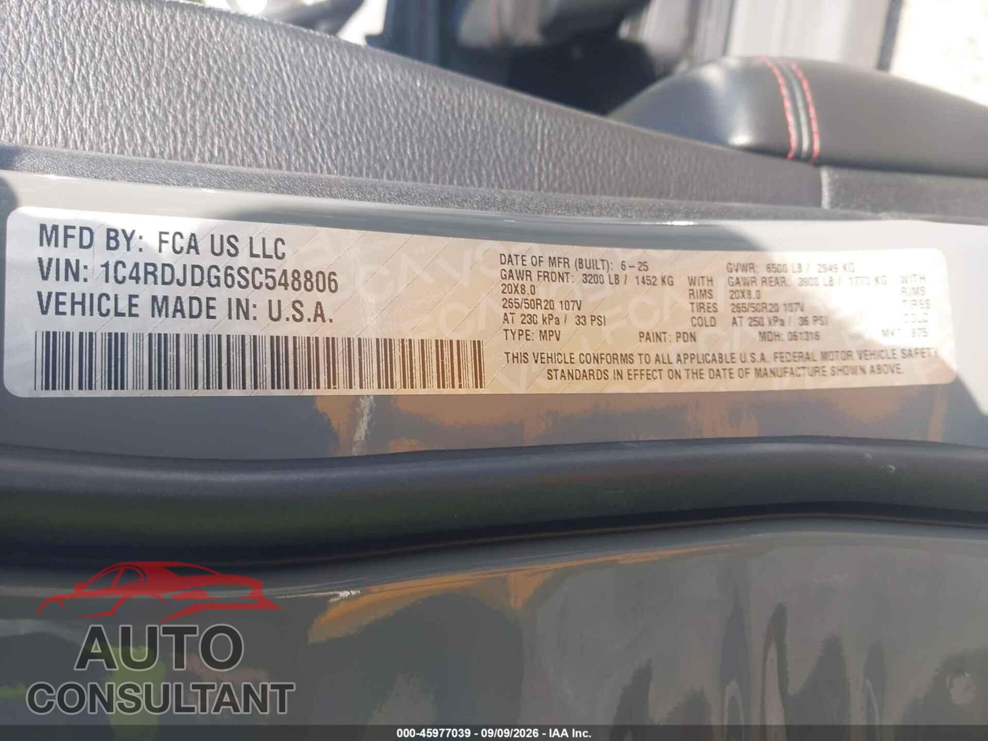 DODGE DURANGO 2025 - 1C4RDJDG6SC548806