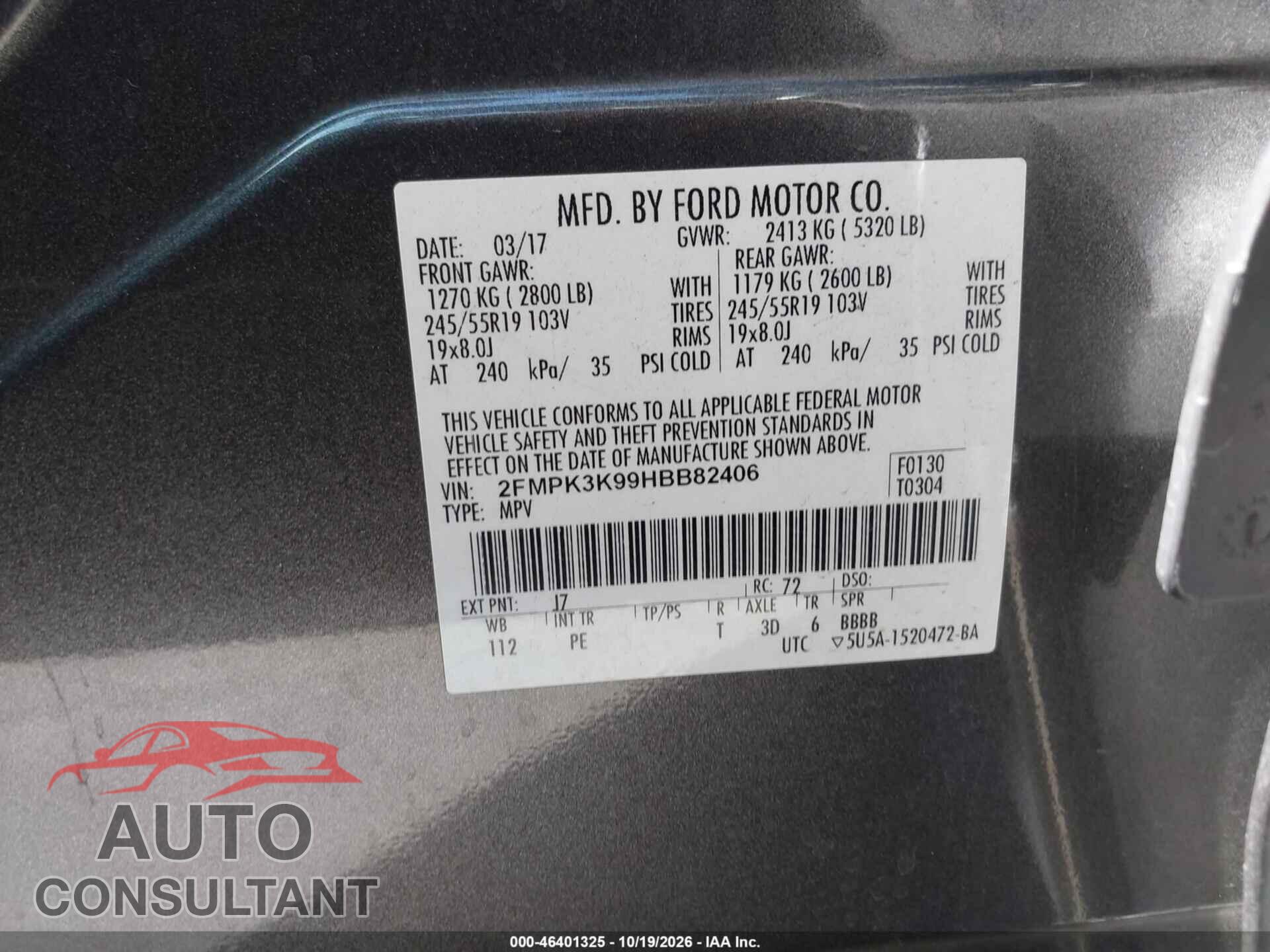 FORD EDGE 2017 - 2FMPK3K99HBB82406