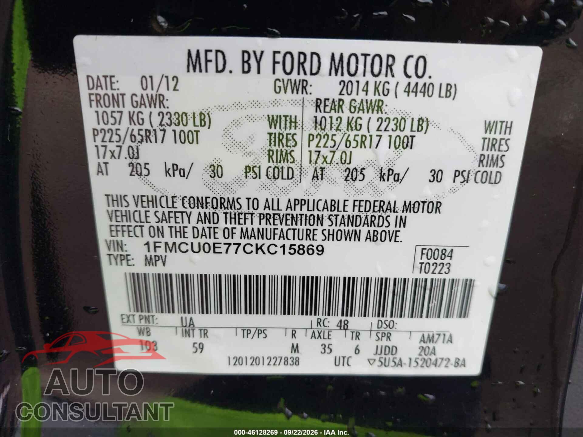 FORD ESCAPE 2012 - 1FMCU0E77CKC15869