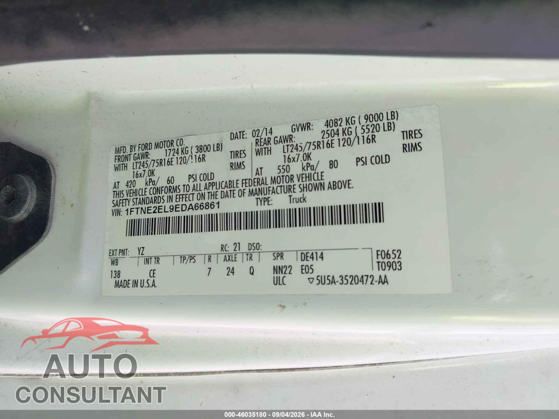 FORD E-250 2014 - 1FTNE2EL9EDA66861