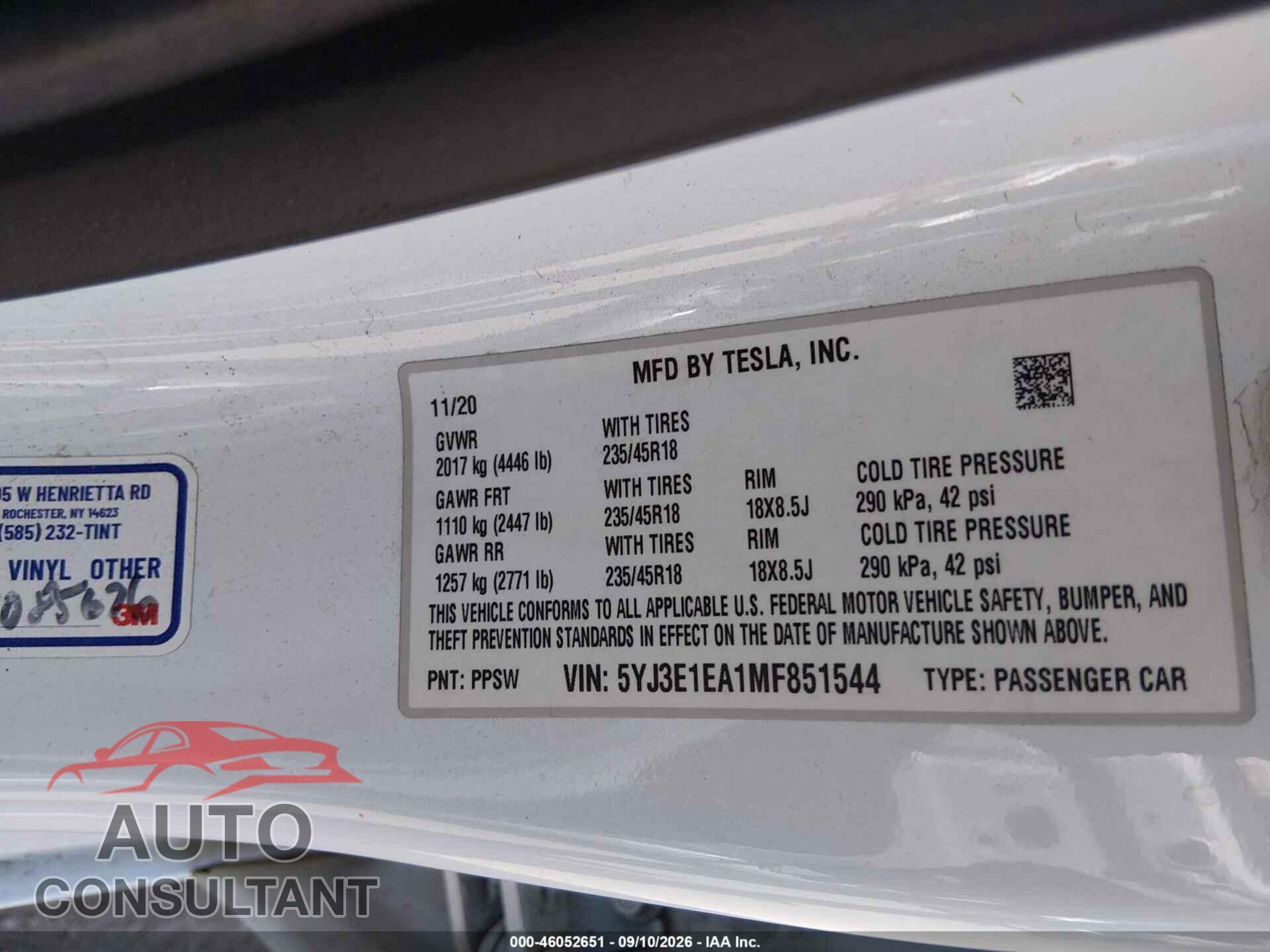 TESLA MODEL 3 2021 - 5YJ3E1EA1MF851544