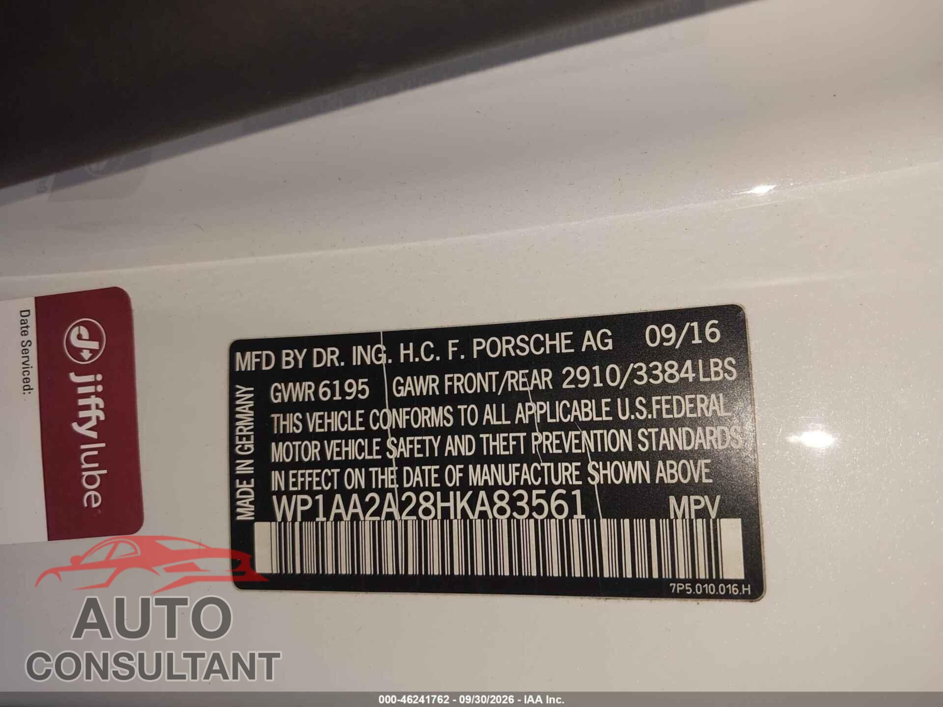 PORSCHE CAYENNE 2017 - WP1AA2A28HKA83561