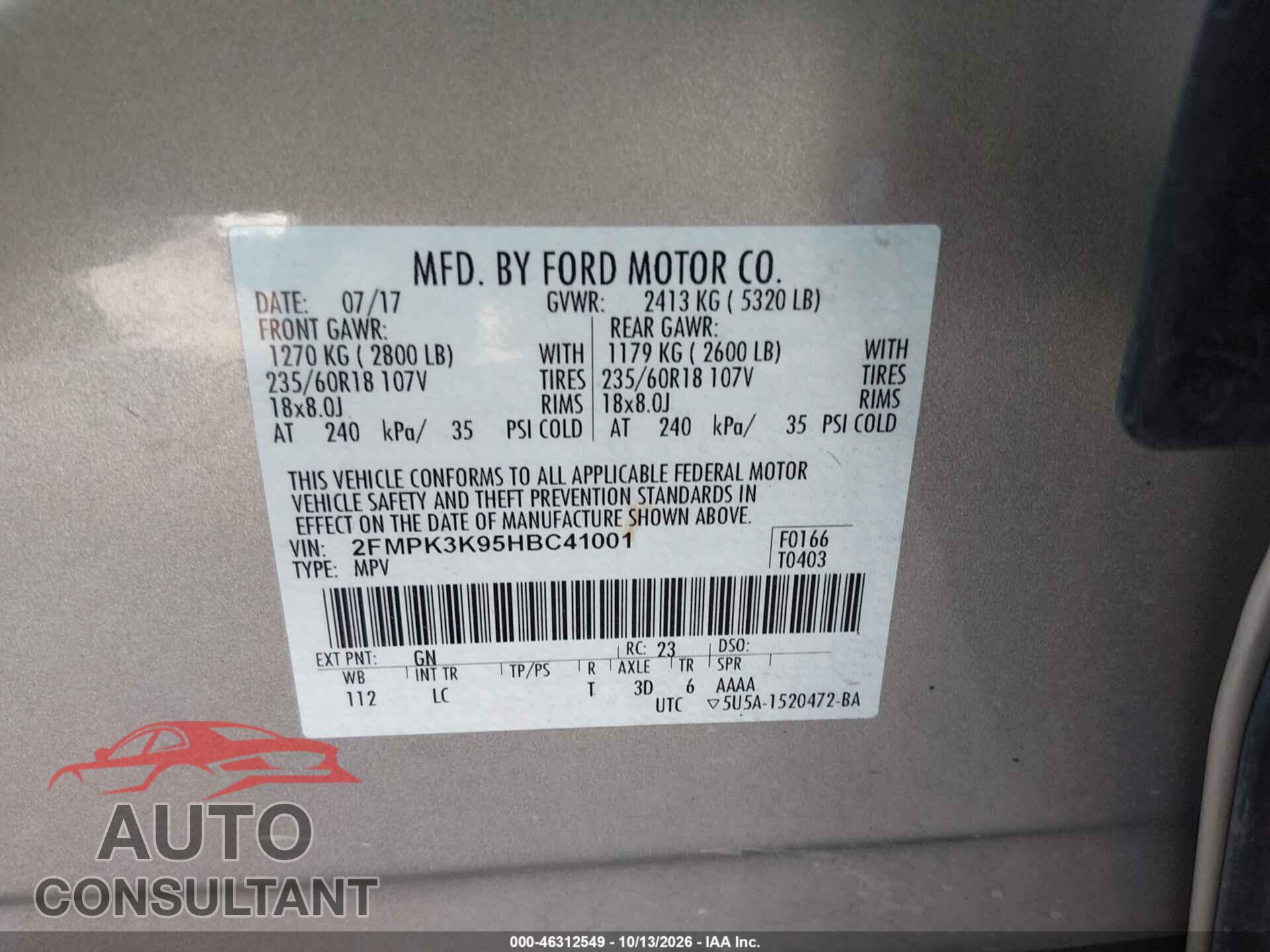 FORD EDGE 2017 - 2FMPK3K95HBC41001