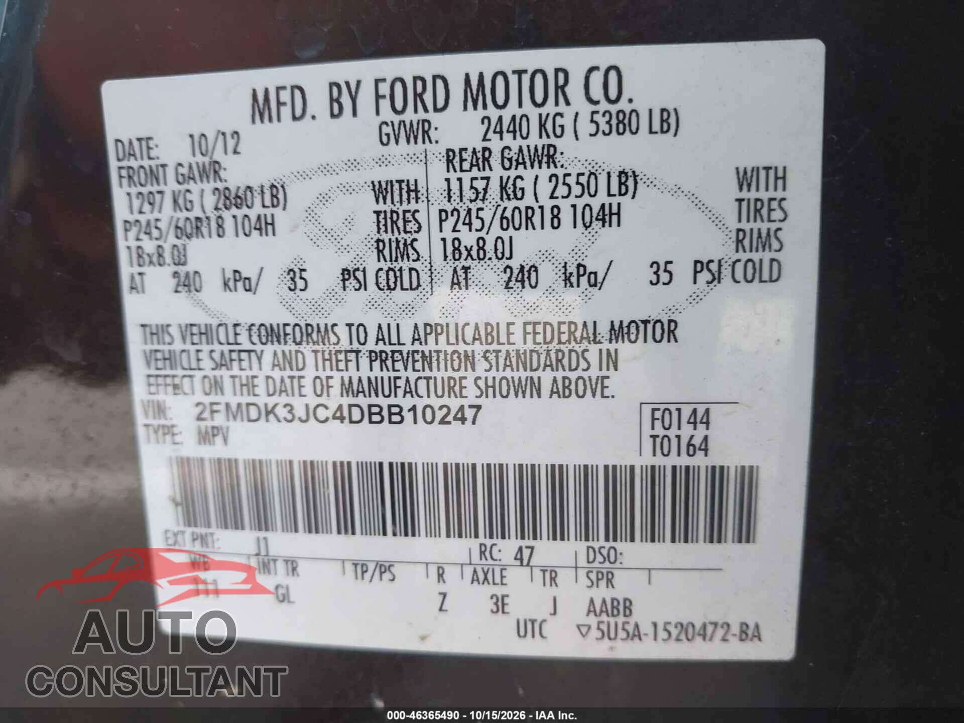 FORD EDGE 2013 - 2FMDK3JC4DBB10247
