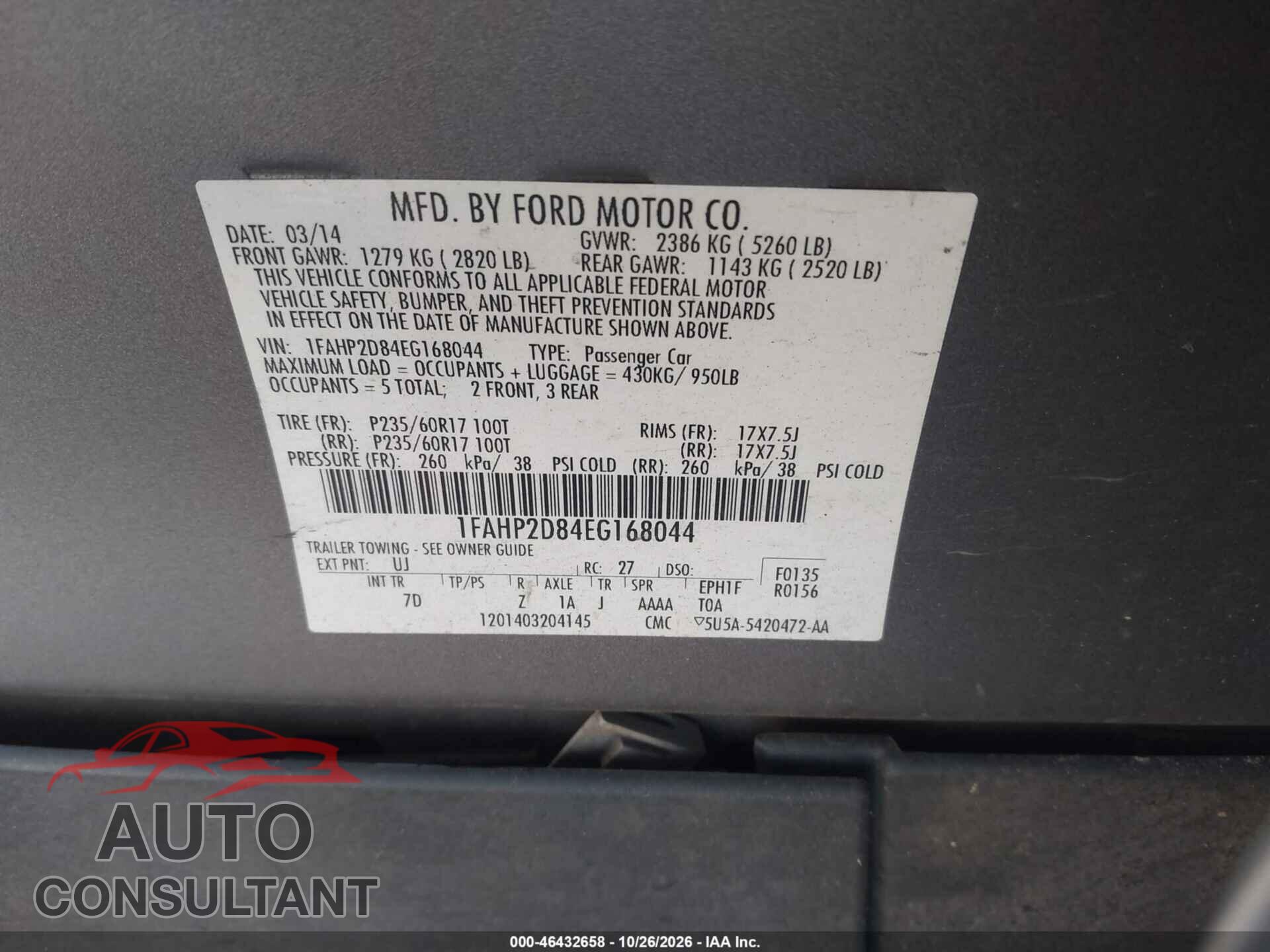 FORD TAURUS 2014 - 1FAHP2D84EG168044