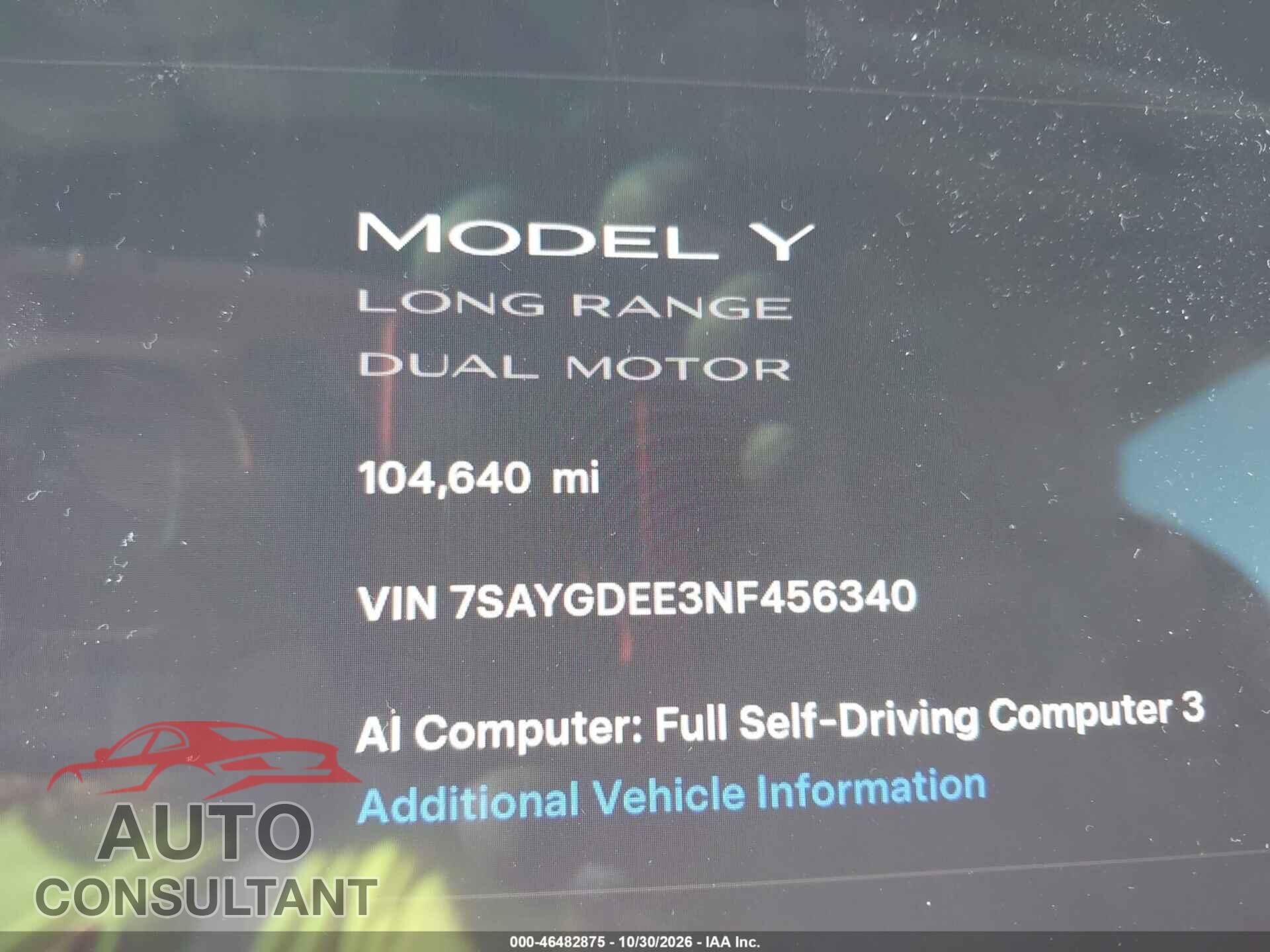 TESLA MODEL Y 2022 - 7SAYGDEE3NF456340