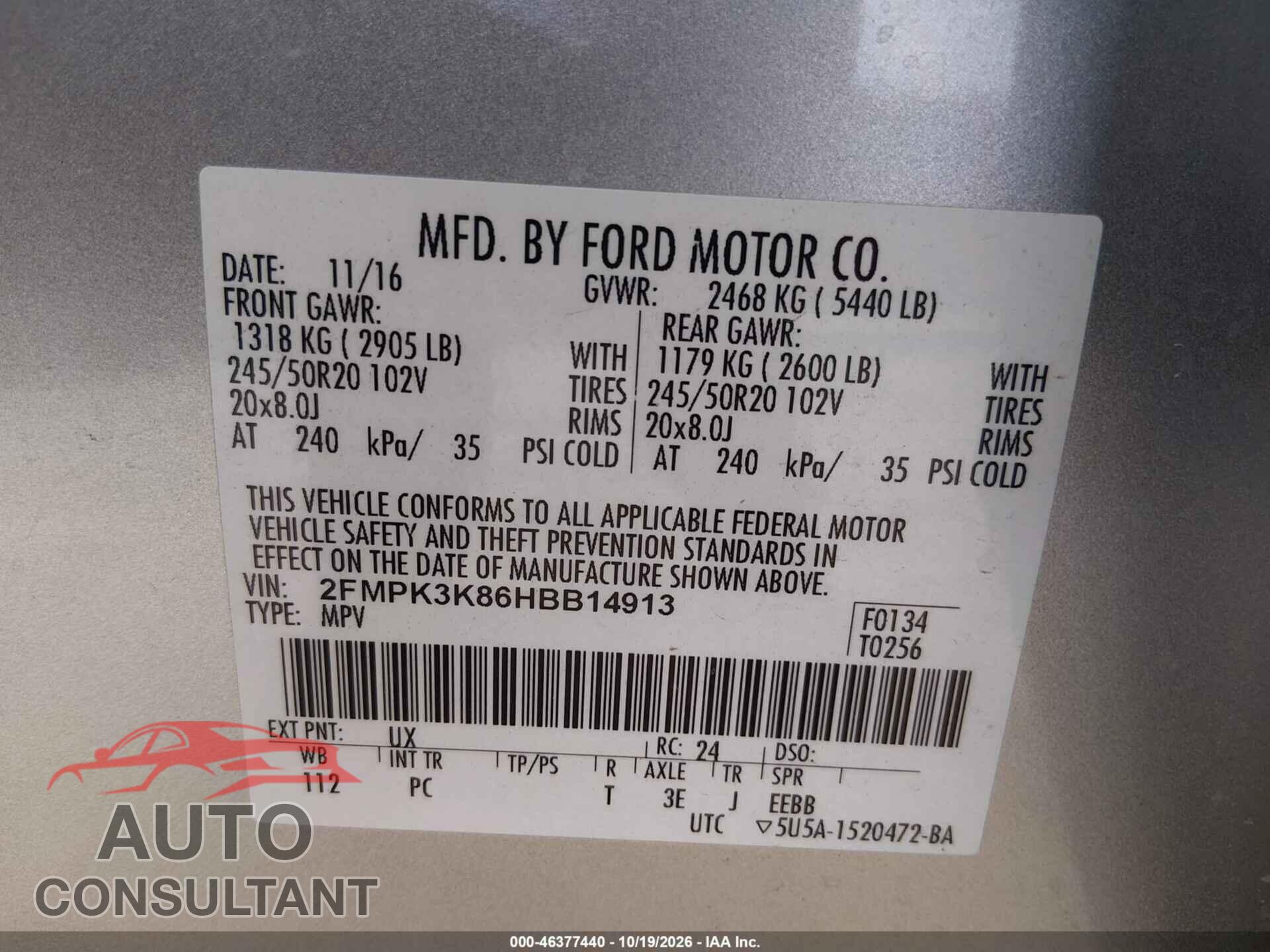 FORD EDGE 2017 - 2FMPK3K86HBB14913