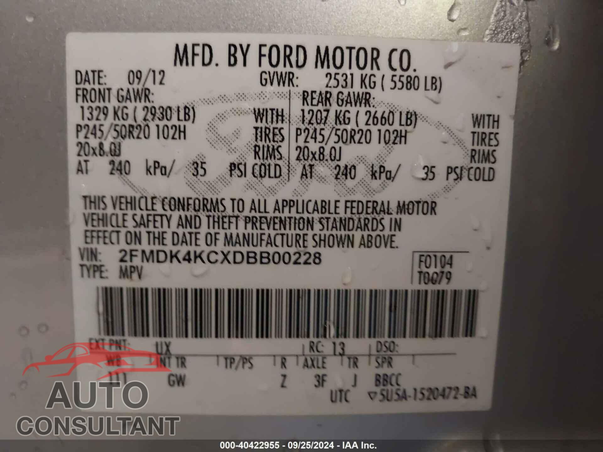 FORD EDGE 2013 - 2FMDK4KCXDBB00228