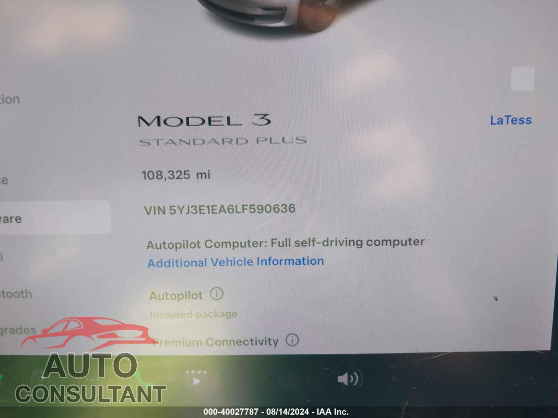 TESLA MODEL 3 2020 - 5YJ3E1EA6LF590636
