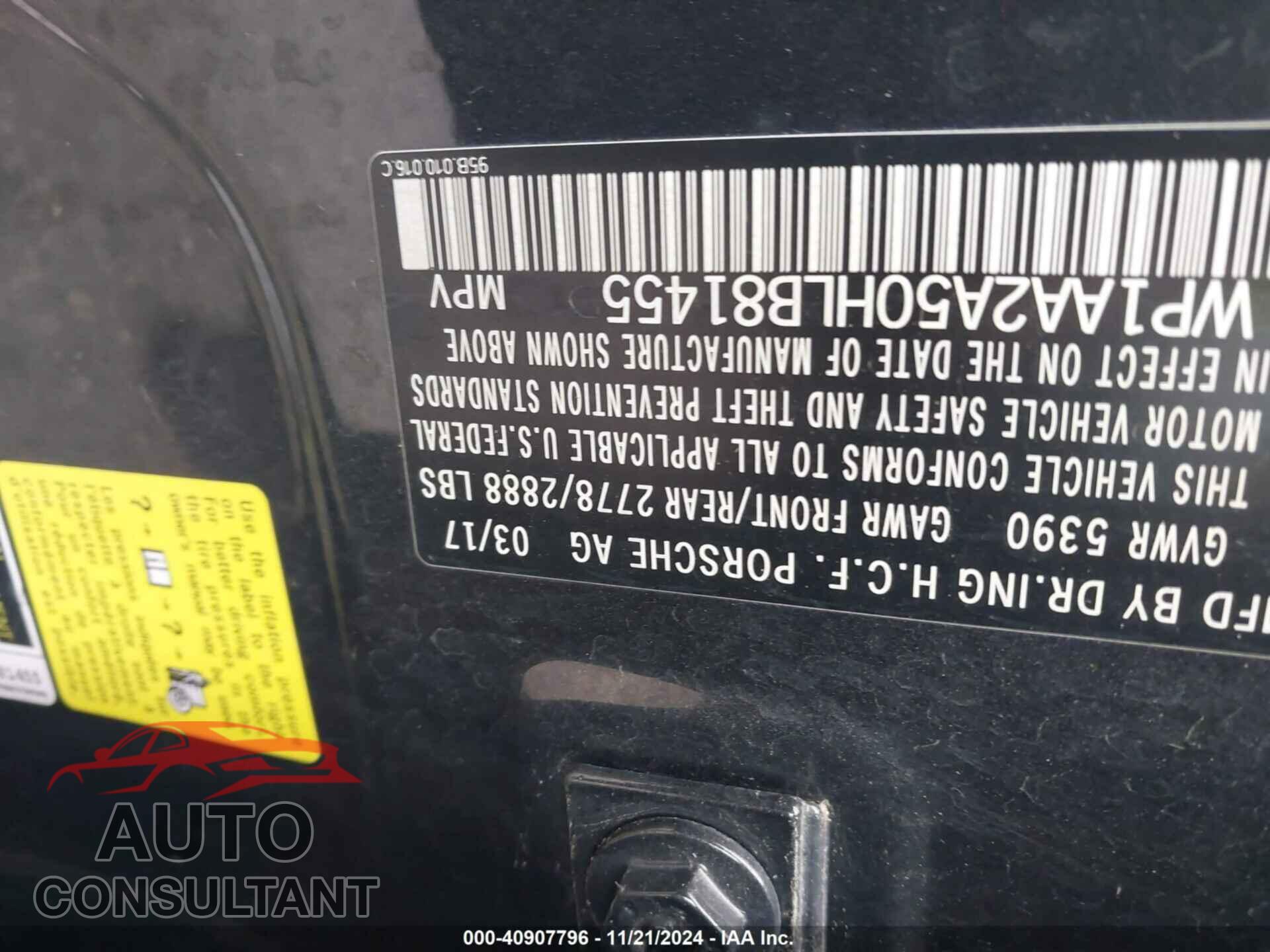 PORSCHE MACAN 2017 - WP1AA2A50HLB81455