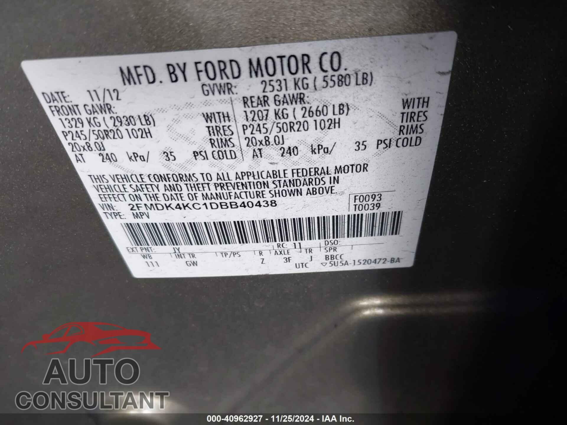 FORD EDGE 2013 - 2FMDK4KC1DBB40438