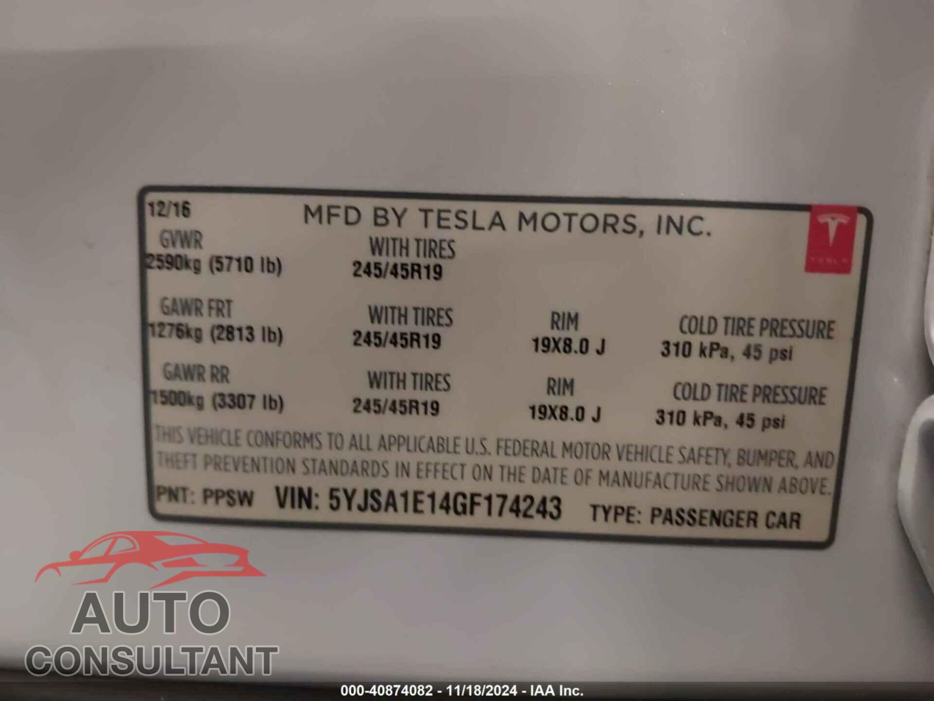 TESLA MODEL S 2016 - 5YJSA1E14GF174243