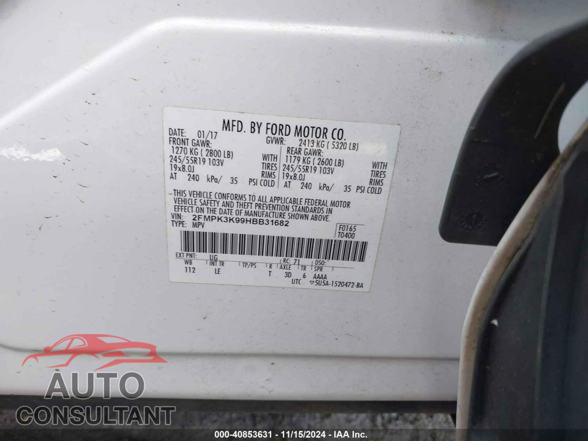 FORD EDGE 2017 - 2FMPK3K99HBB31682