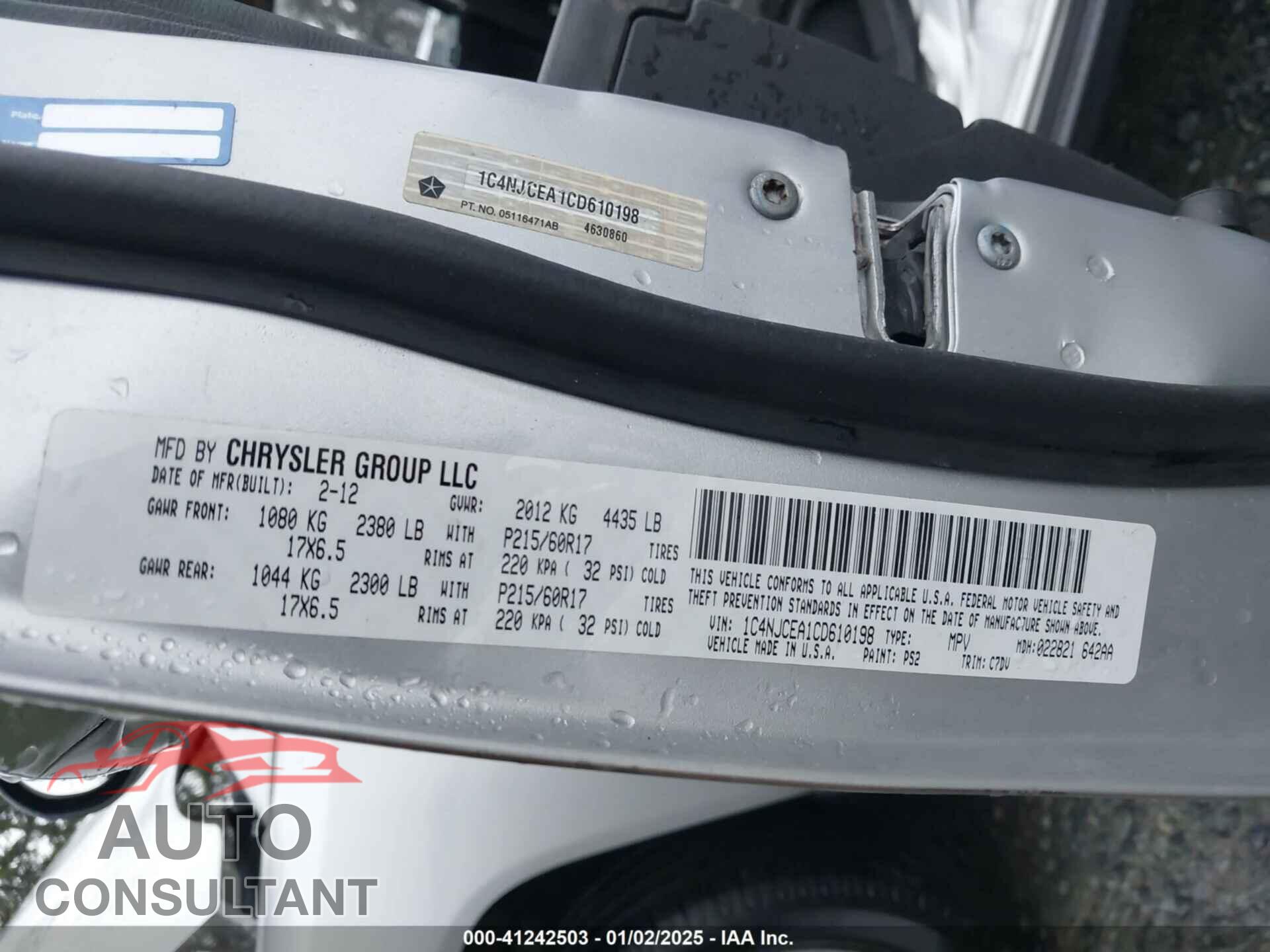 JEEP COMPASS 2012 - 1C4NJCEA1CD610198