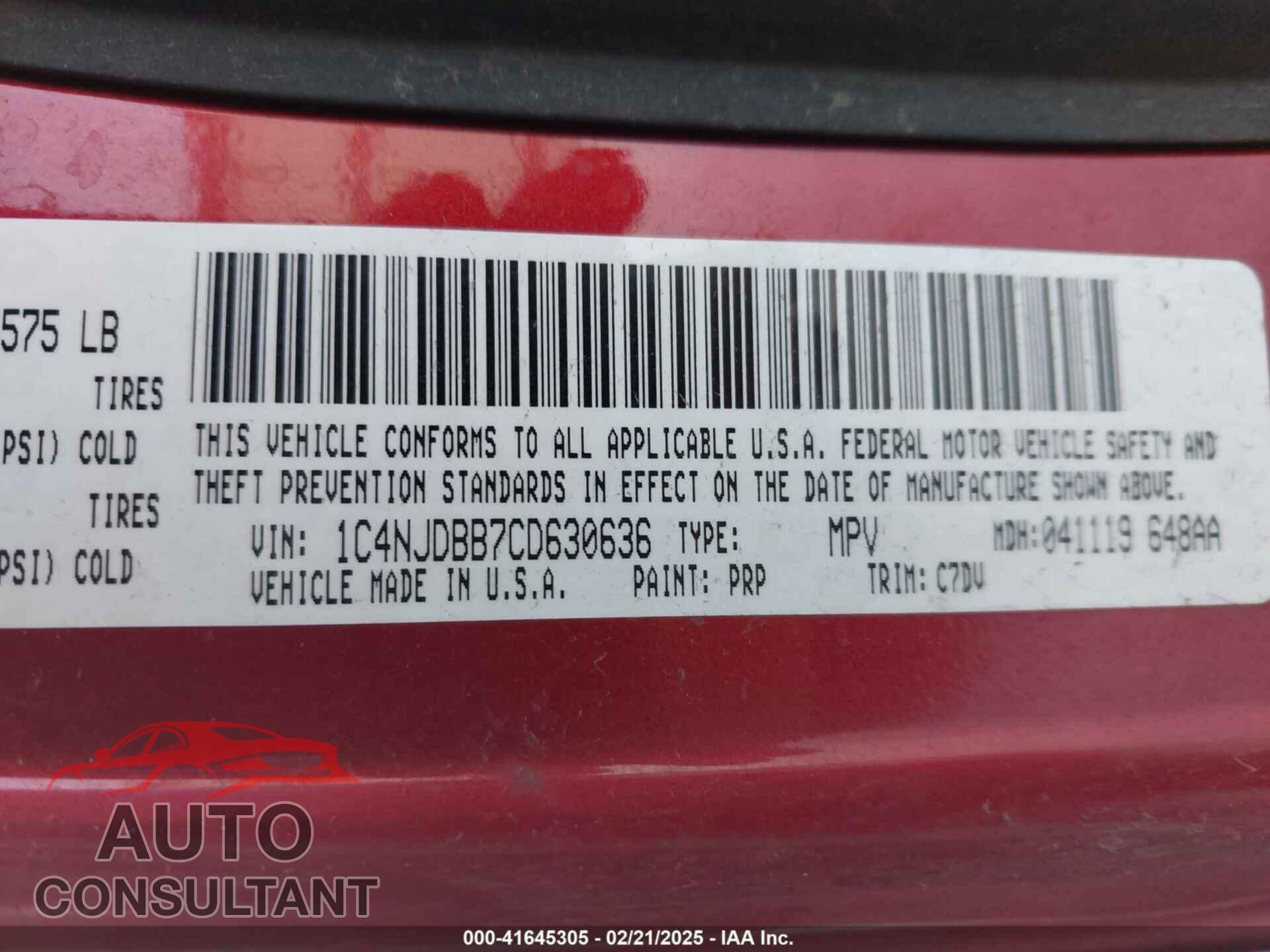 JEEP COMPASS 2012 - 1C4NJDBB7CD630636