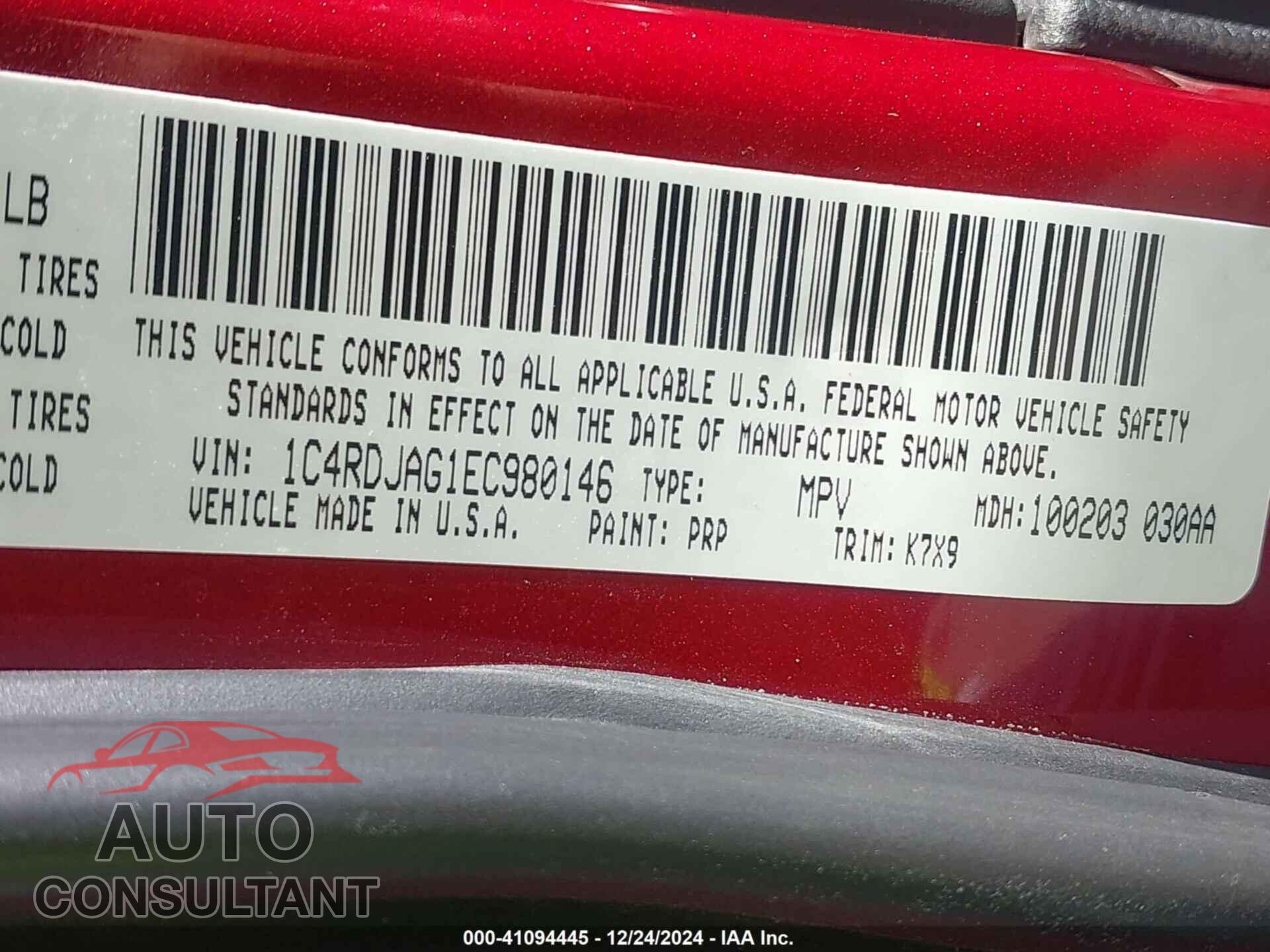 DODGE DURANGO 2014 - 1C4RDJAG1EC980146