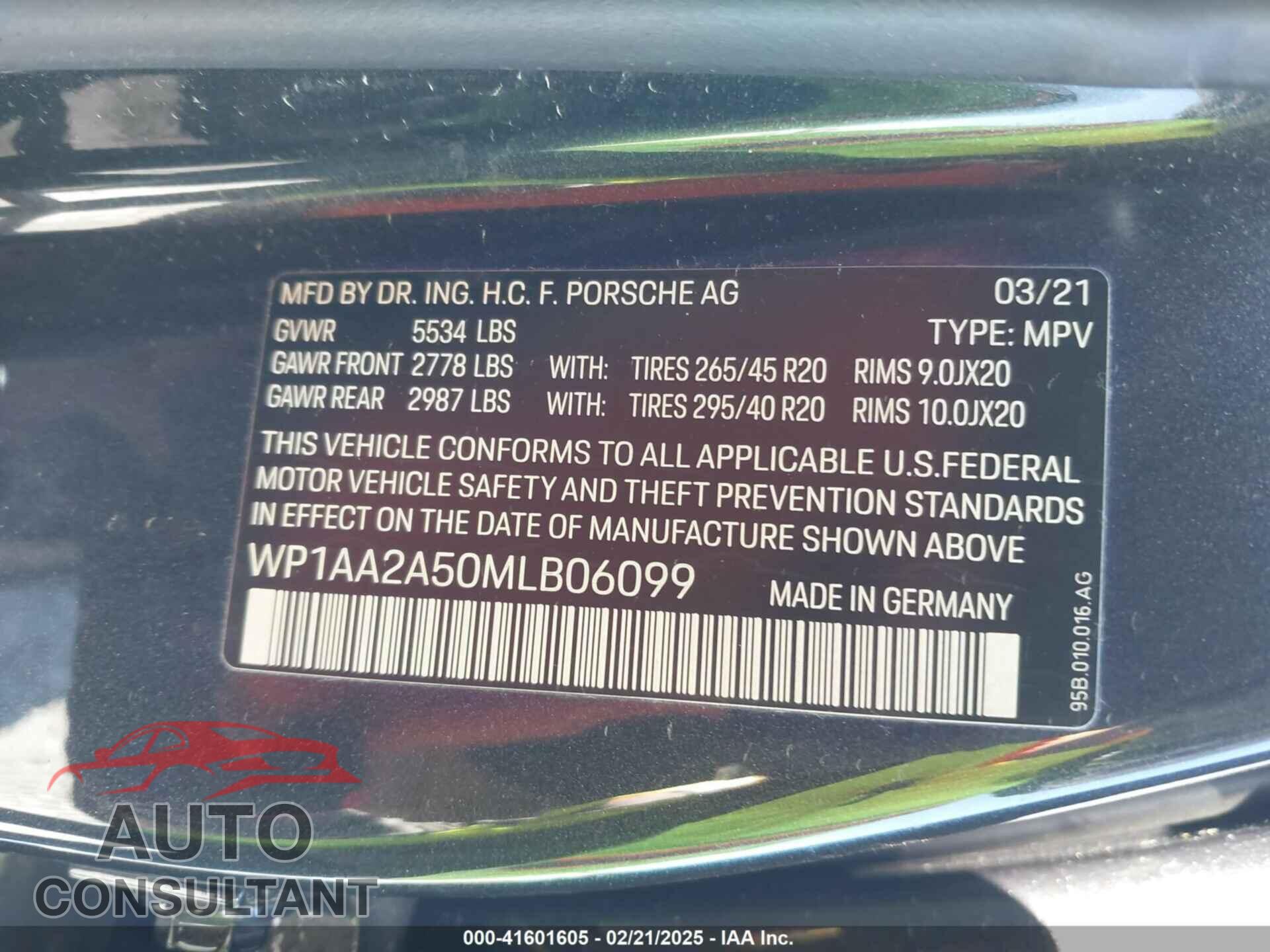 PORSCHE MACAN 2021 - WP1AA2A50MLB06099