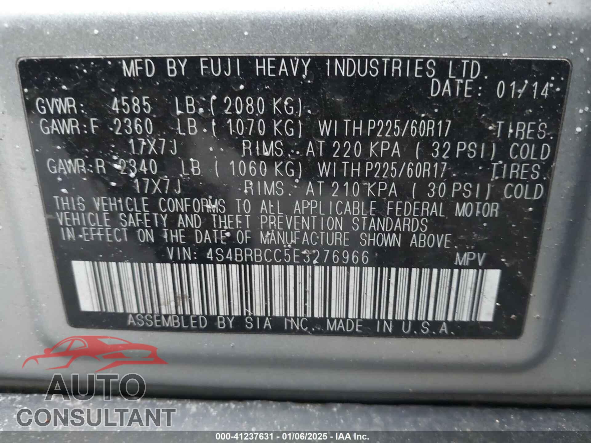 SUBARU OUTBACK 2014 - 4S4BRBCC5E3276966