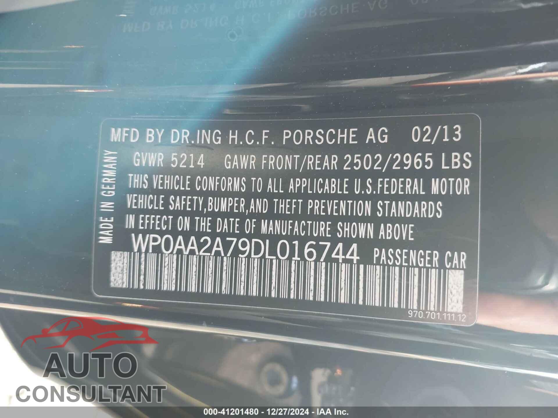 PORSCHE PANAMERA 2013 - WP0AA2A79DL016744