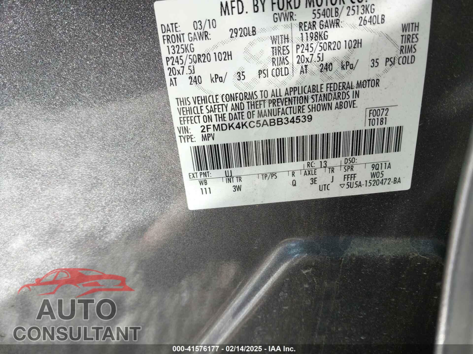 FORD EDGE 2010 - 2FMDK4KC5ABB34539