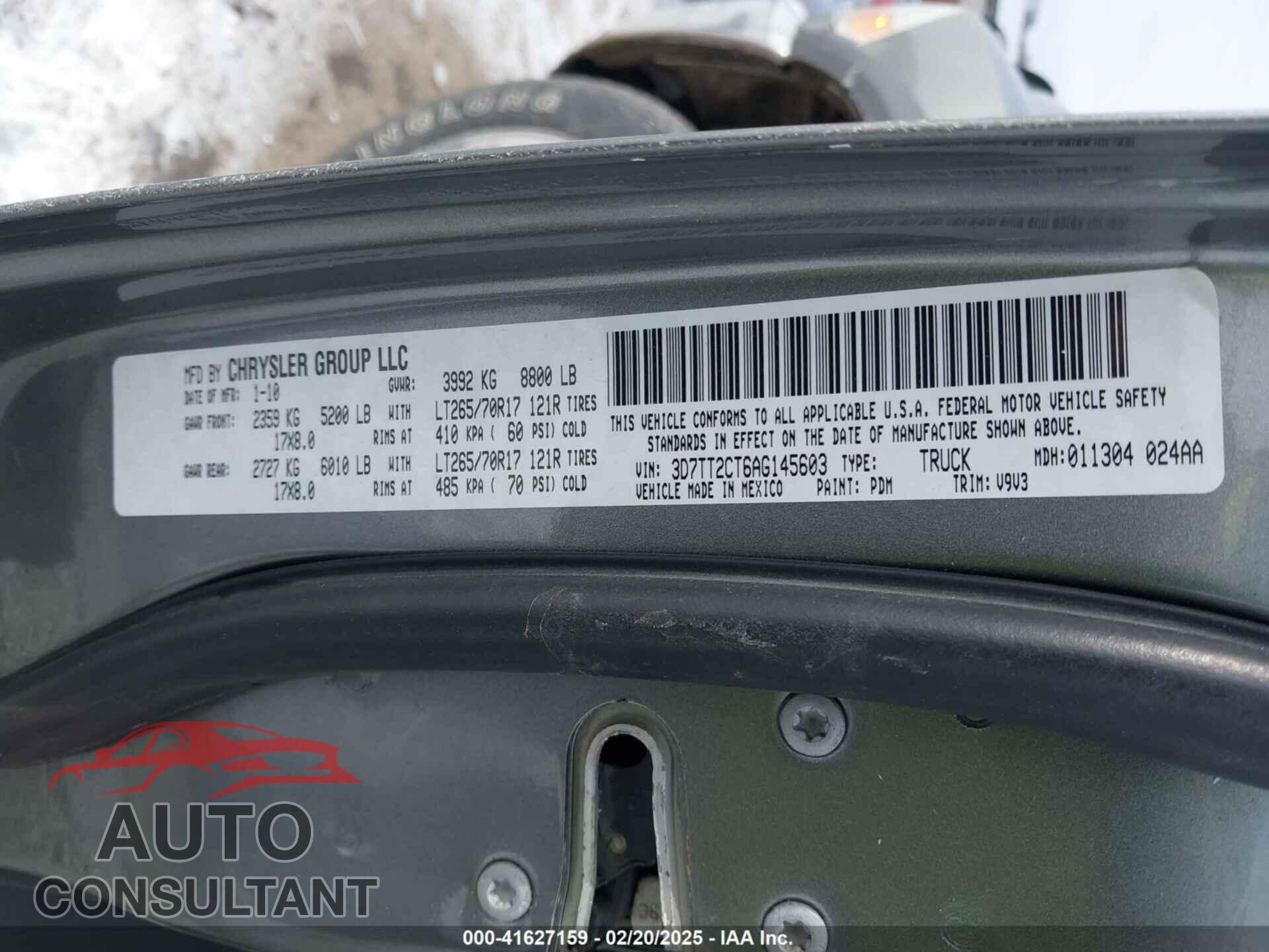DODGE RAM 2500 2010 - 3D7TT2CT6AG145603