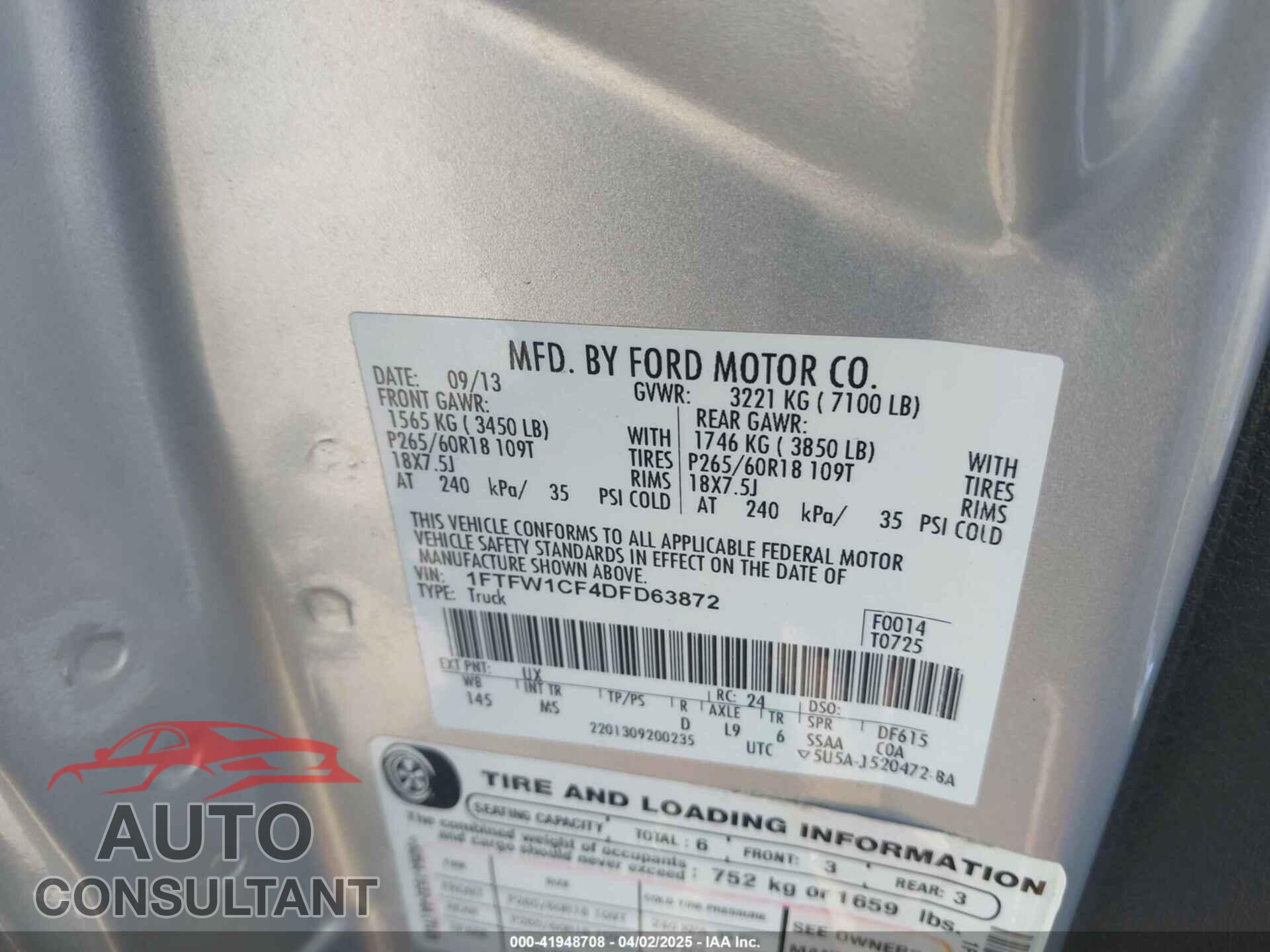 FORD F-150 2013 - 1FTFW1CF4DFD63872