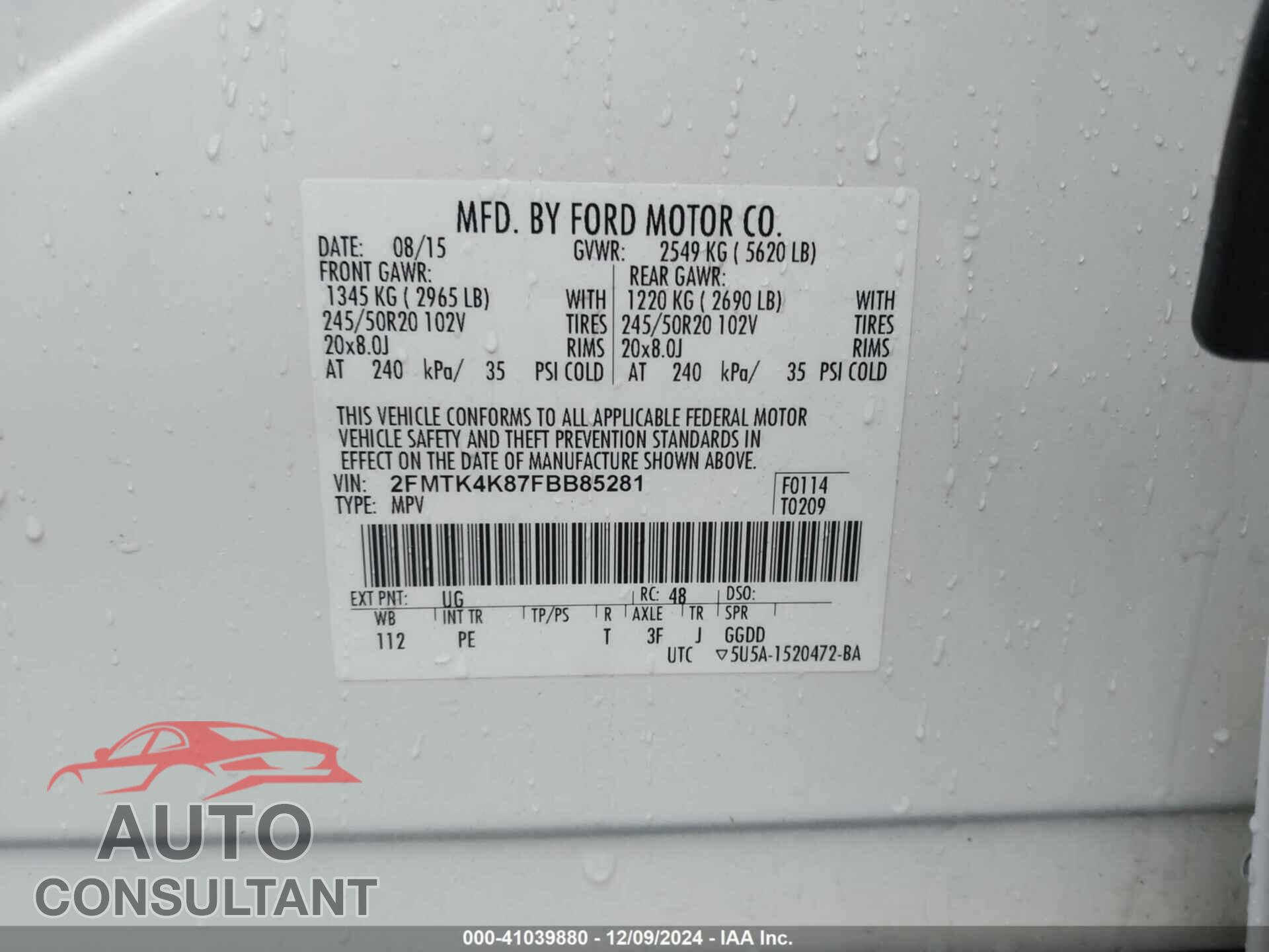 FORD EDGE 2015 - 2FMTK4K87FBB85281